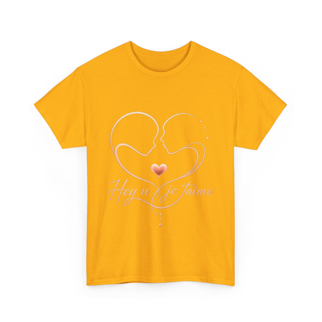 Romantic Heartline Tee — “Hey u je t'aime” French Love Graphic T-Shirt