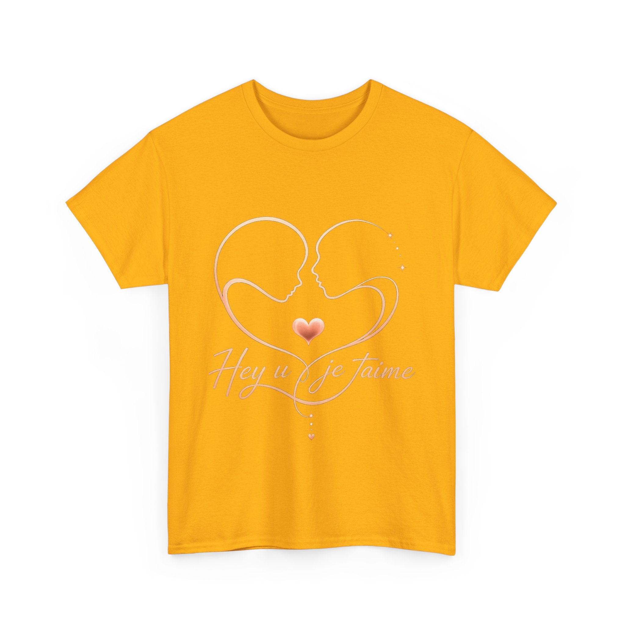 Romantic Heartline Tee — “Hey u je t'aime” French Love Graphic T-Shirt