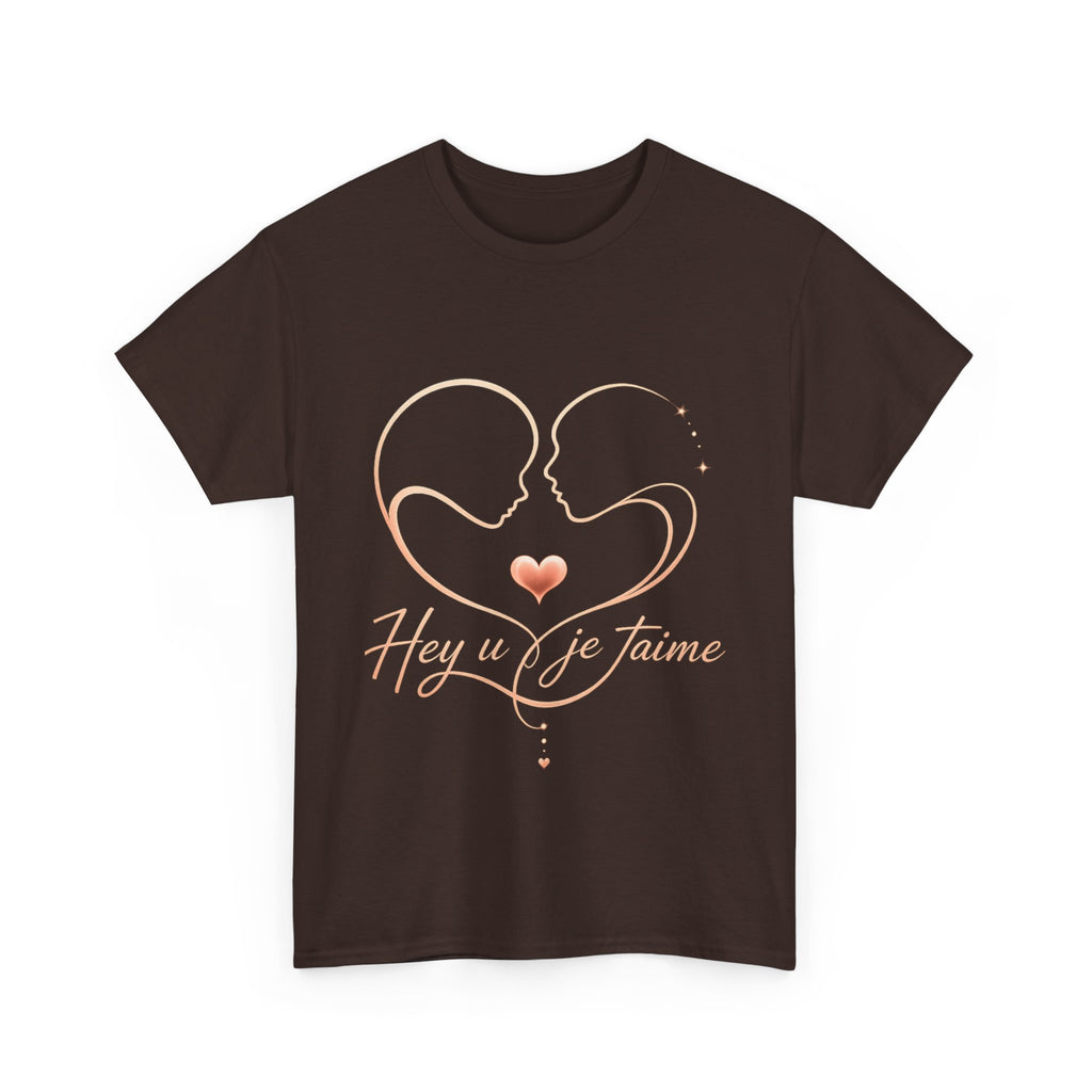 Romantic Heartline Tee — “Hey u je t'aime” French Love Graphic T-Shirt