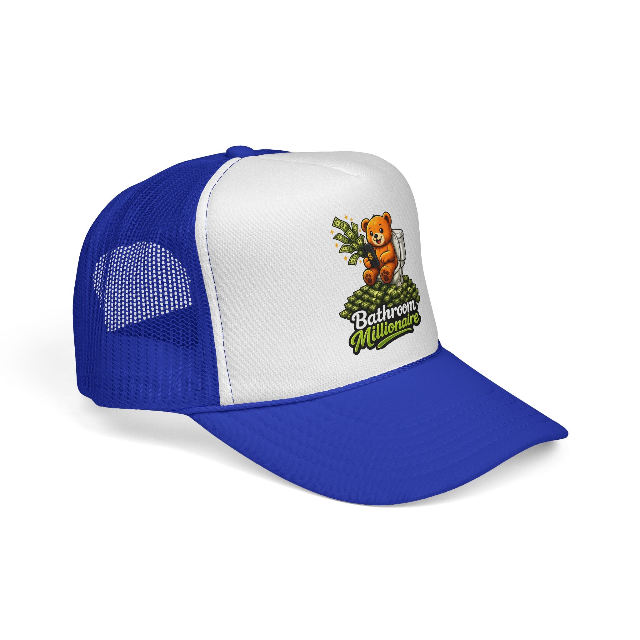 Bathroom Millionaire Trucker Cap — Cute Teddy Toilet Graphic Mesh Hat