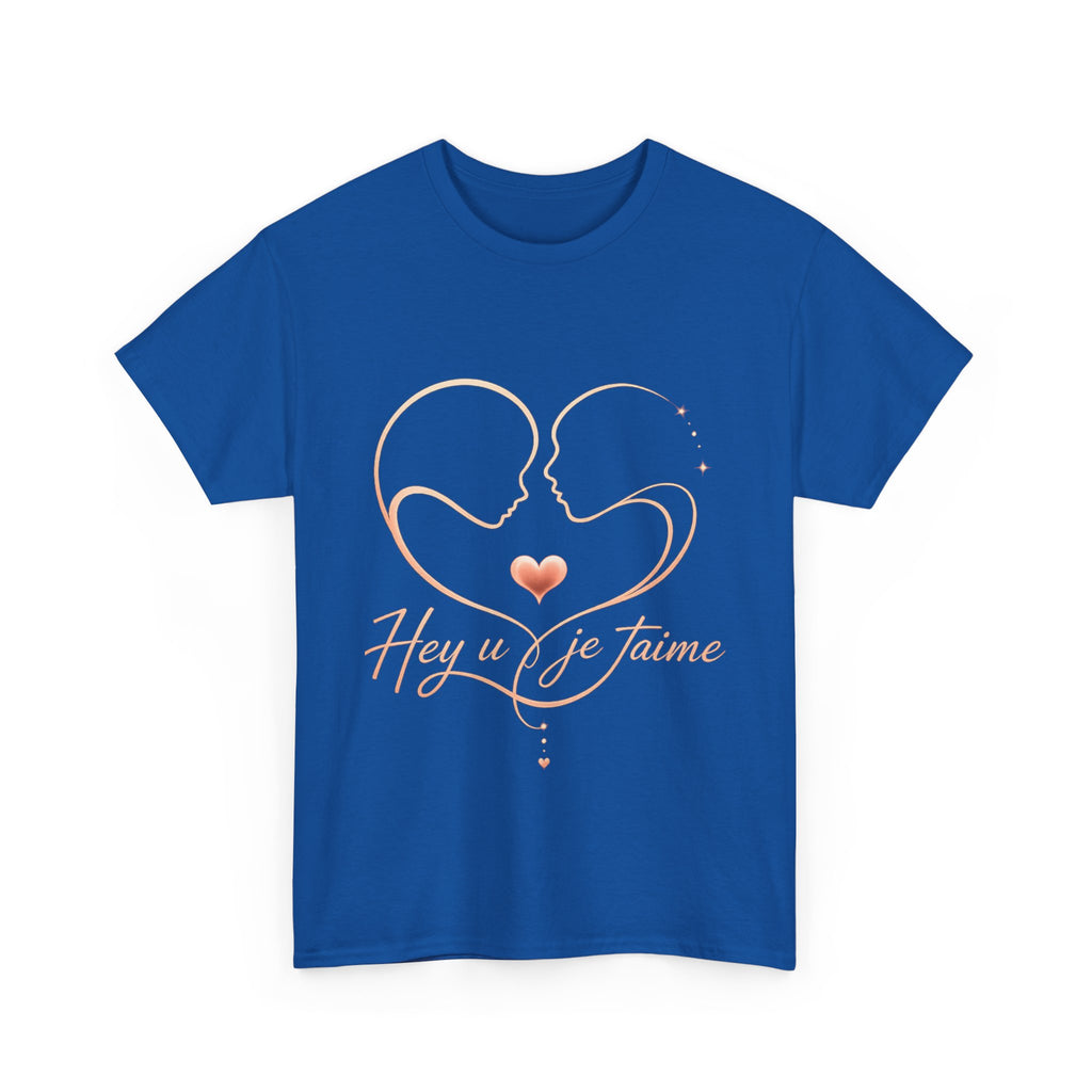 Romantic Heartline Tee — “Hey u je t'aime” French Love Graphic T-Shirt