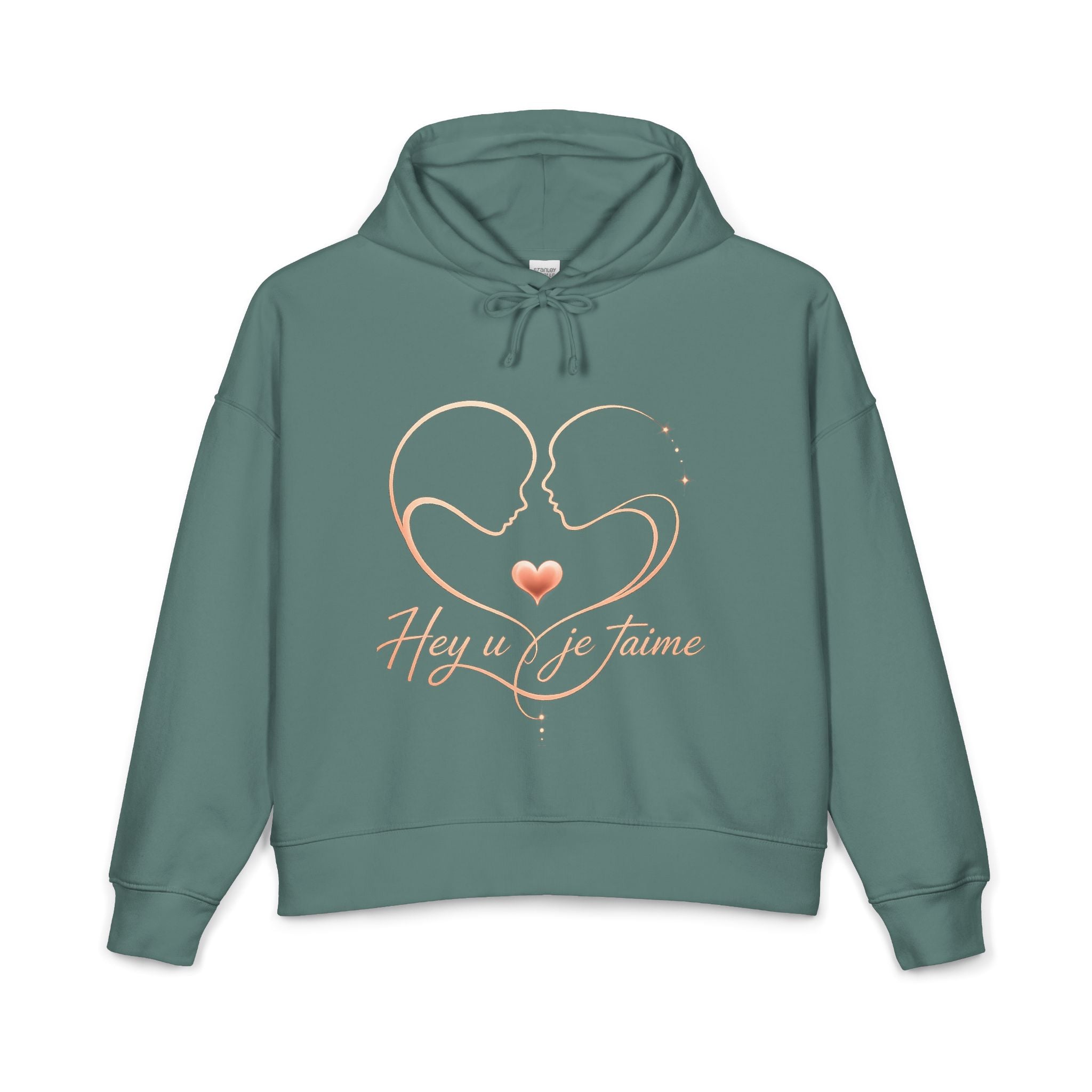 Romantic Heartline Hoodie – "Hey u je t'aime" Women's Organic Hoodie
