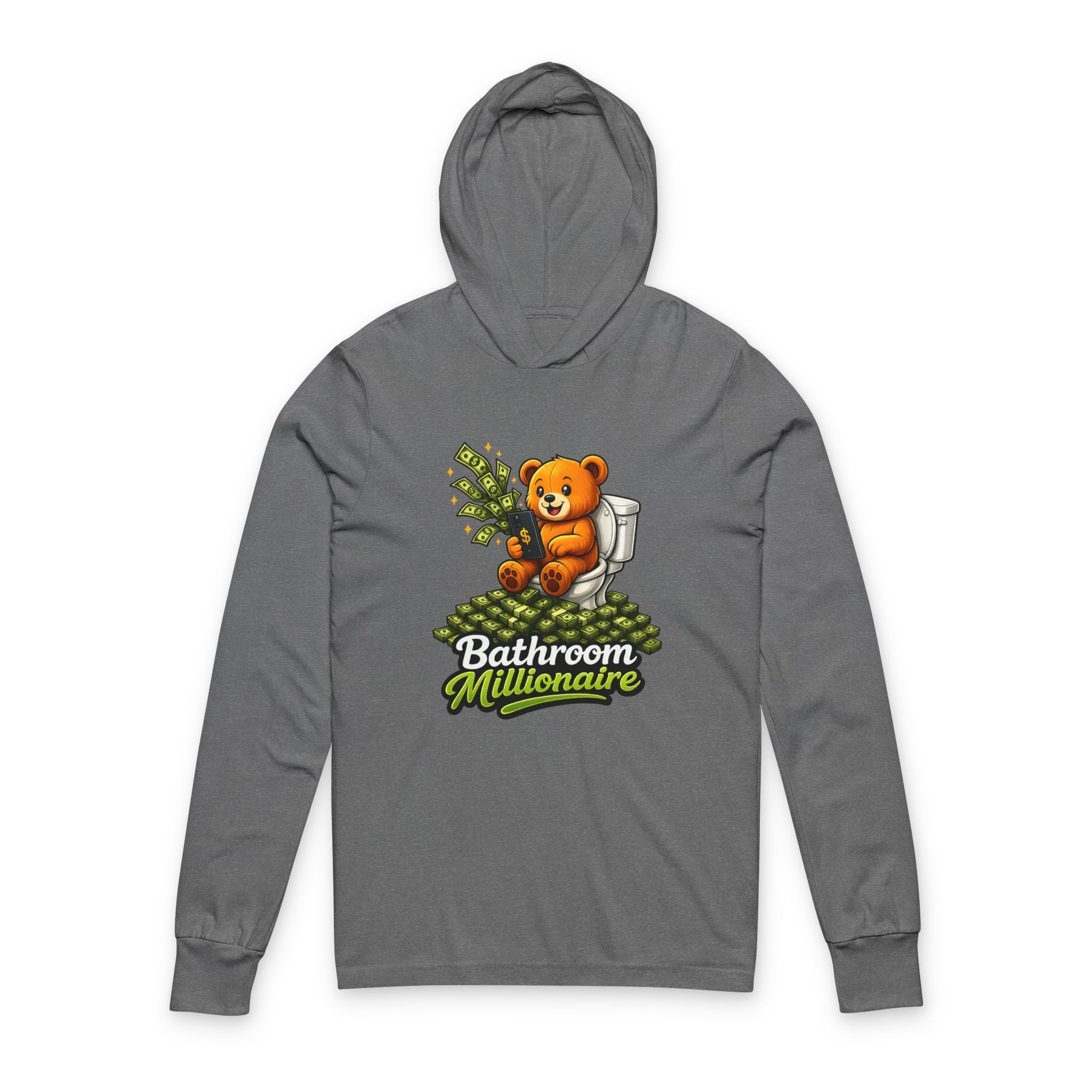 Bathroom Millionaire Hooded Long Sleeve Tee — Cute Bear Toilet Graphic