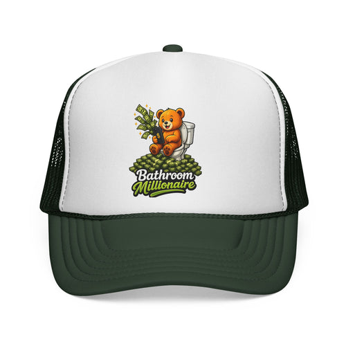 Bathroom Millionaire Trucker Cap — Cute Teddy Toilet Graphic Mesh Hat