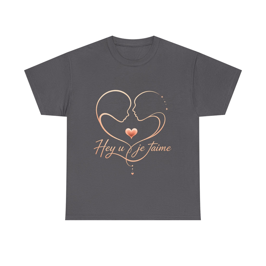 Romantic Heartline Tee — “Hey u je t'aime” French Love Graphic T-Shirt