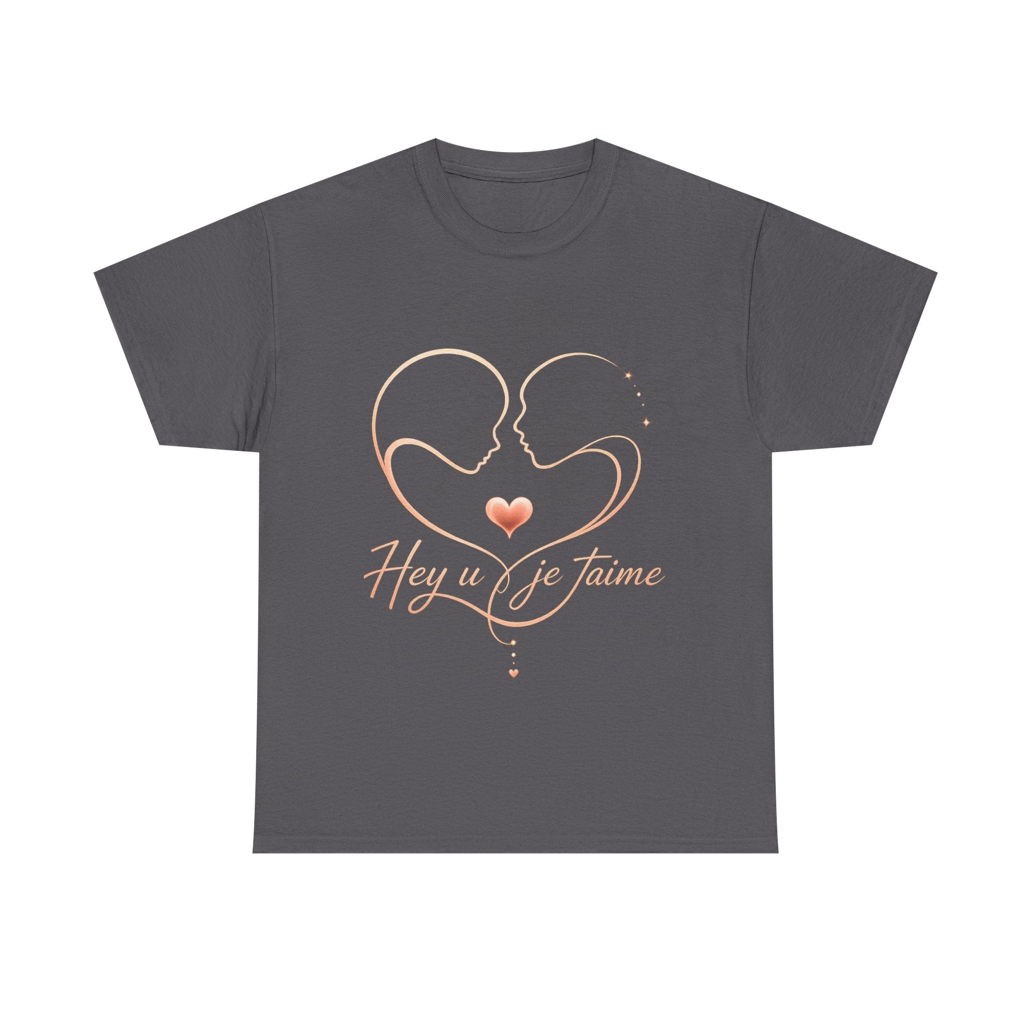 Romantic Heartline Tee — “Hey u je t'aime” French Love Graphic T-Shirt