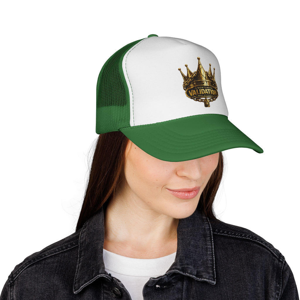 Validation King Trucker Cap — Gold Crown Logo Mesh Hat