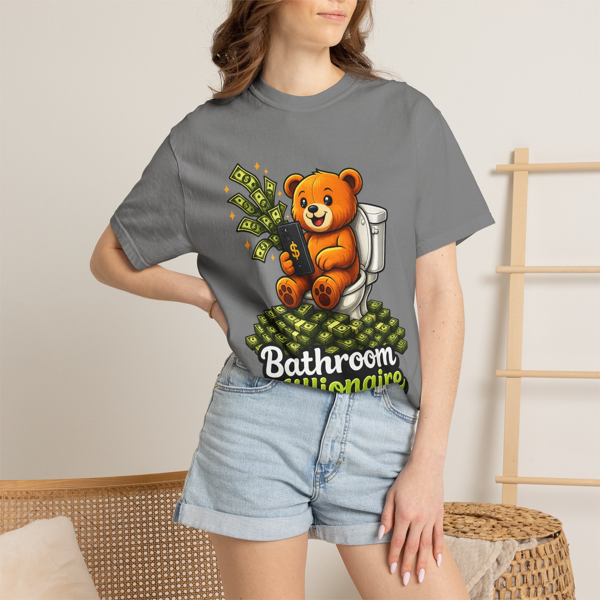 Bathroom Millionaire T-Shirt — Cute Bear on Toilet Graphic Tee