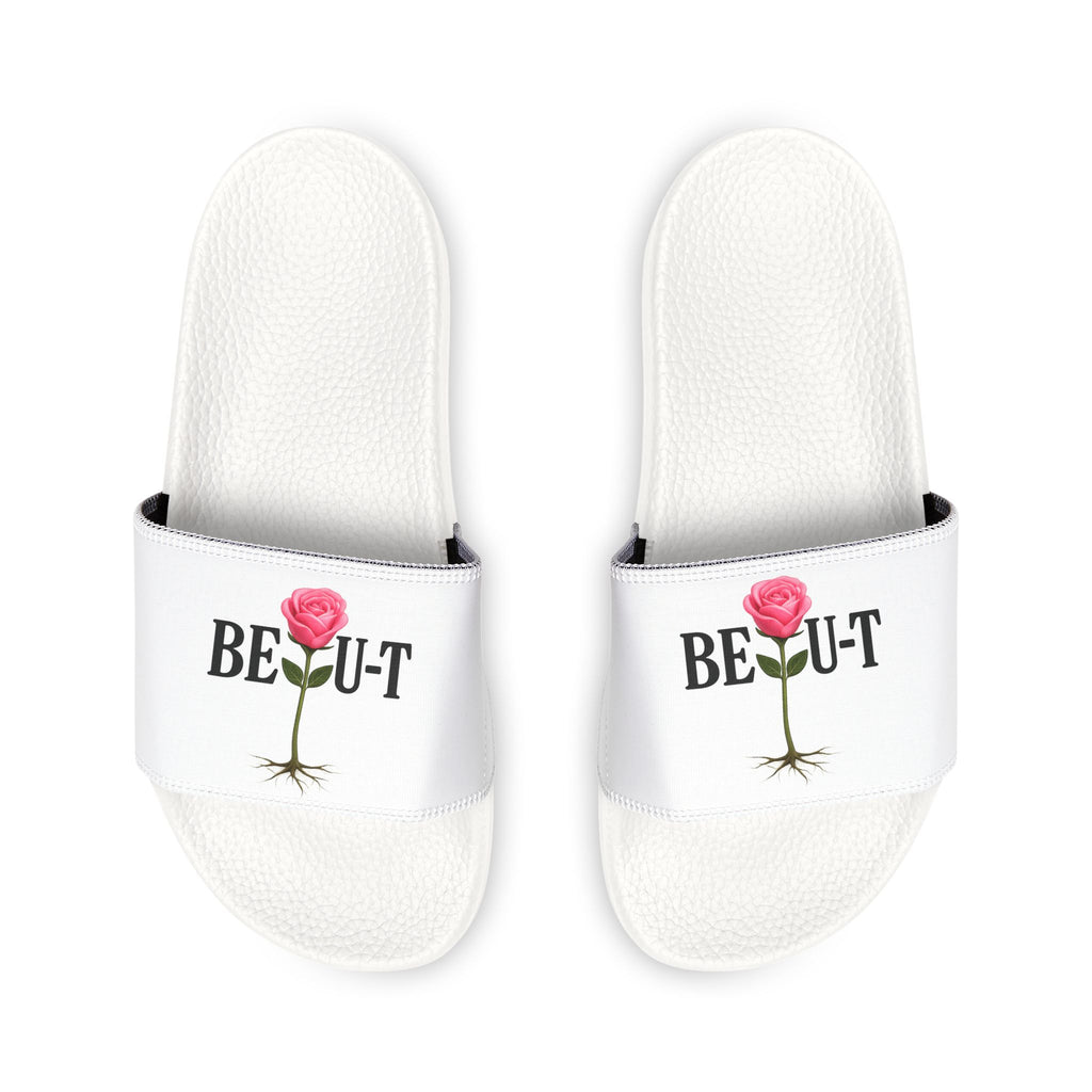 Youth Slides – 'Be-U-t' Rose Graphic Removable-Strap Sandals