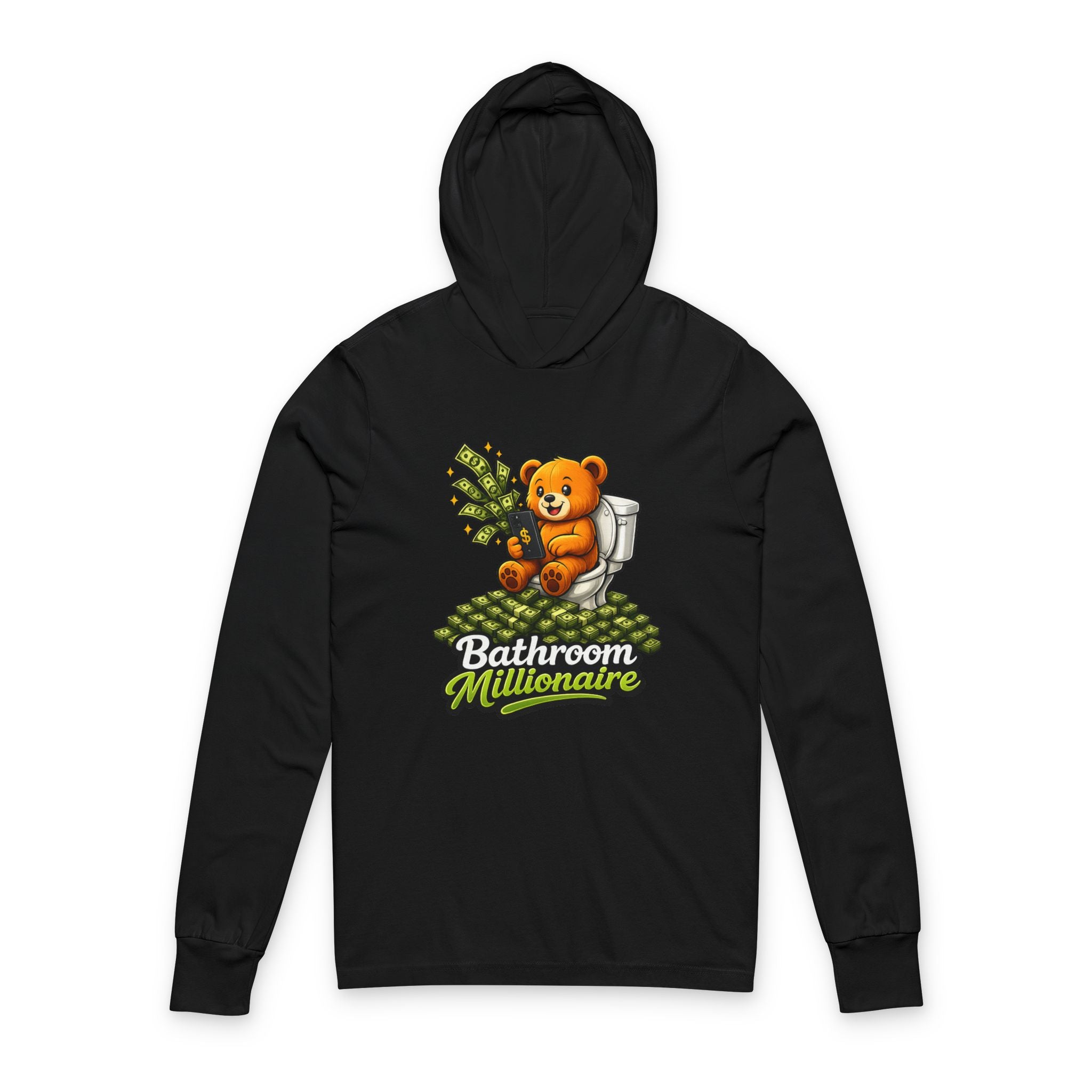 Bathroom Millionaire Hooded Long Sleeve Tee — Cute Bear Toilet Graphic