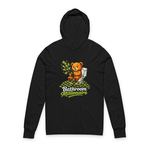 Bathroom Millionaire Hooded Long Sleeve Tee — Cute Bear Toilet Graphic
