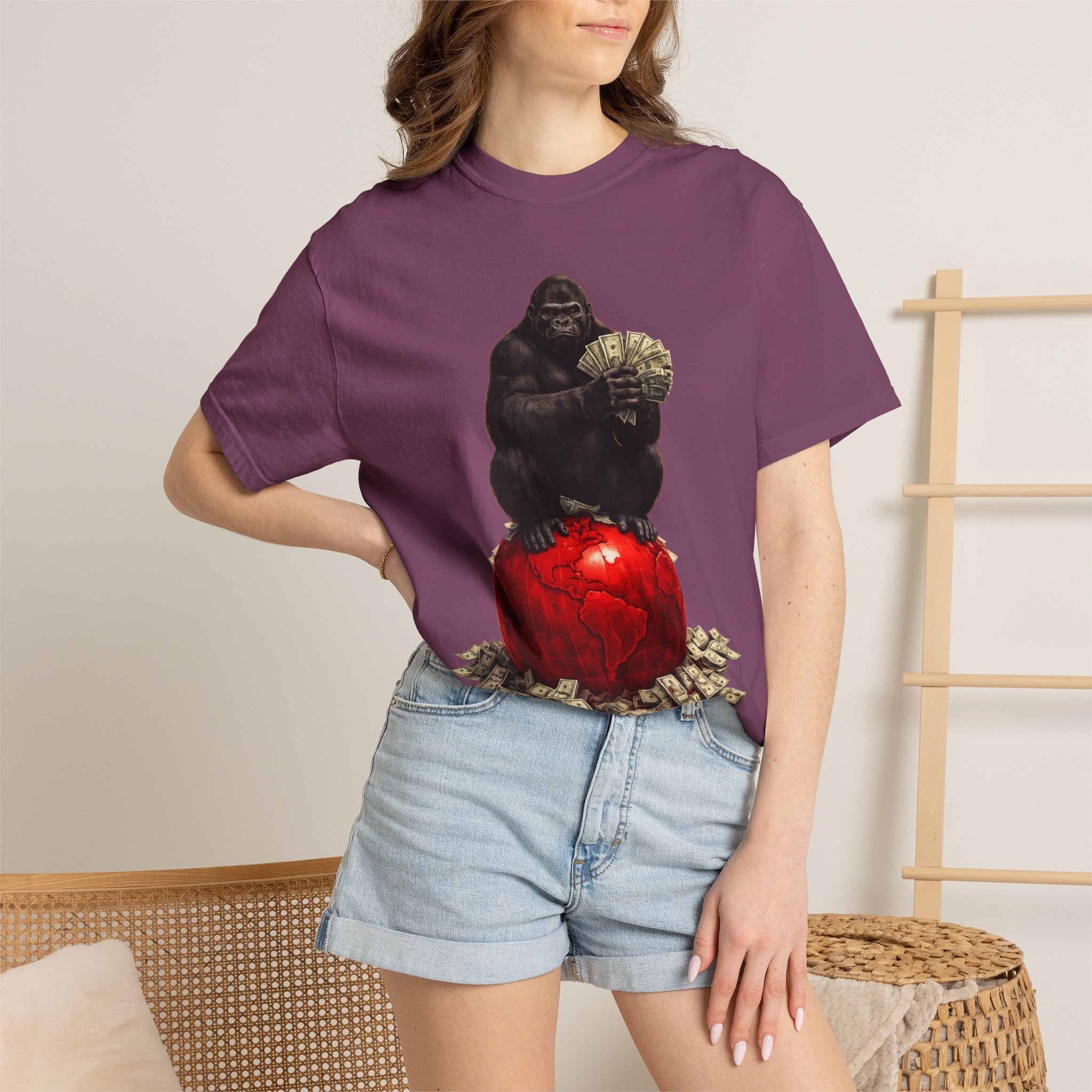 Gorilla on Money Graphic T-Shirt — Red Globe Cash Design