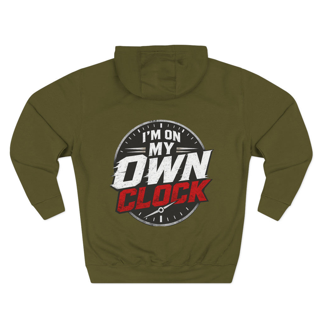 Three-Panel Hoodie — “I’m On My Own Clock” Graphic Pullover