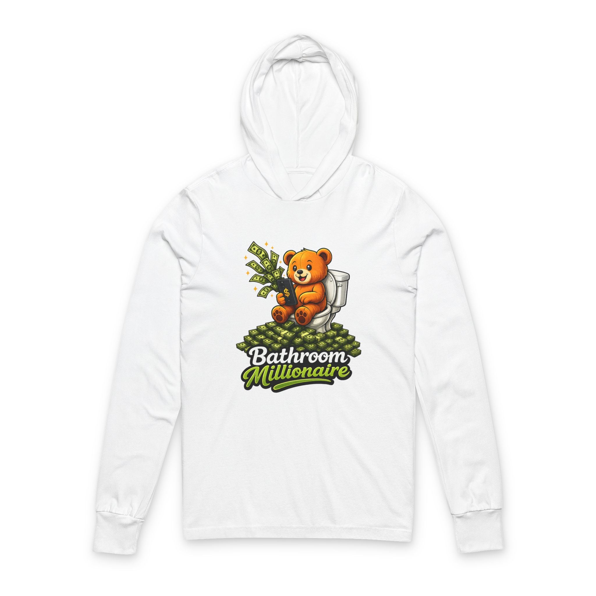 Bathroom Millionaire Hooded Long Sleeve Tee — Cute Bear Toilet Graphic
