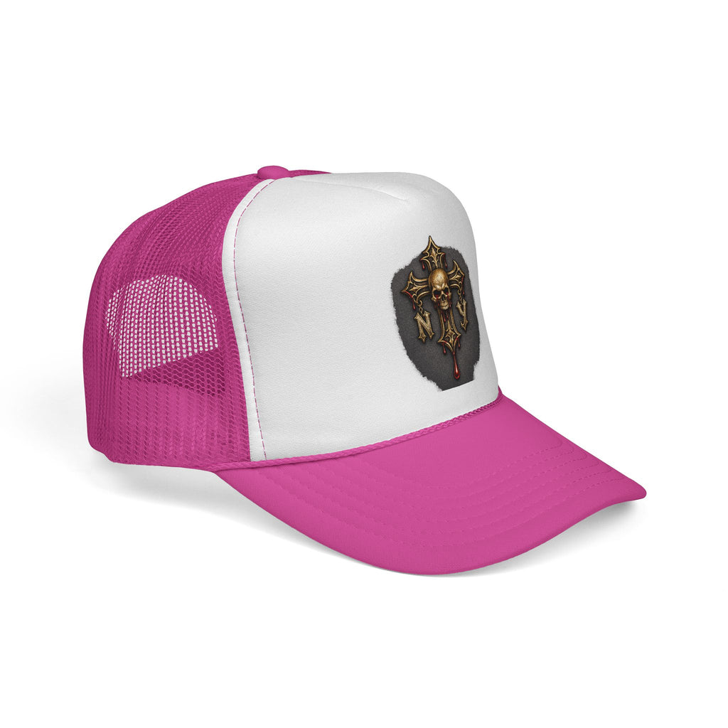 Skull Cross Crest Trucker Hat — Gothic Skull & Cross Emblem Cap