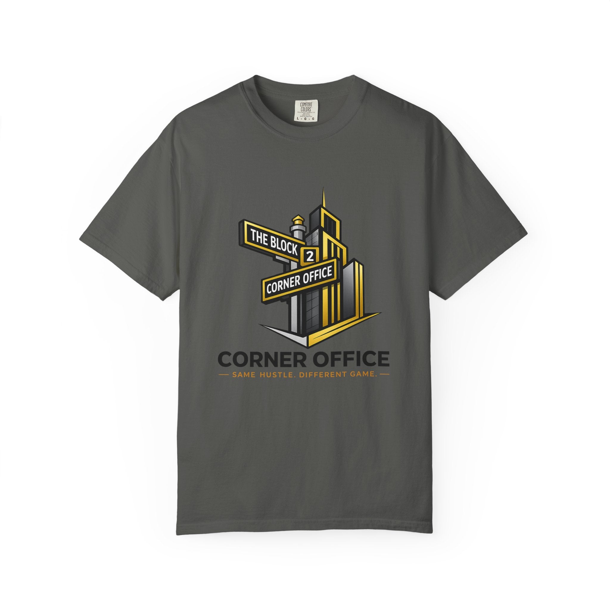 Corner Office T-Shirt — 'Corner Office' Logo Tee with Golden Globe Graphic
