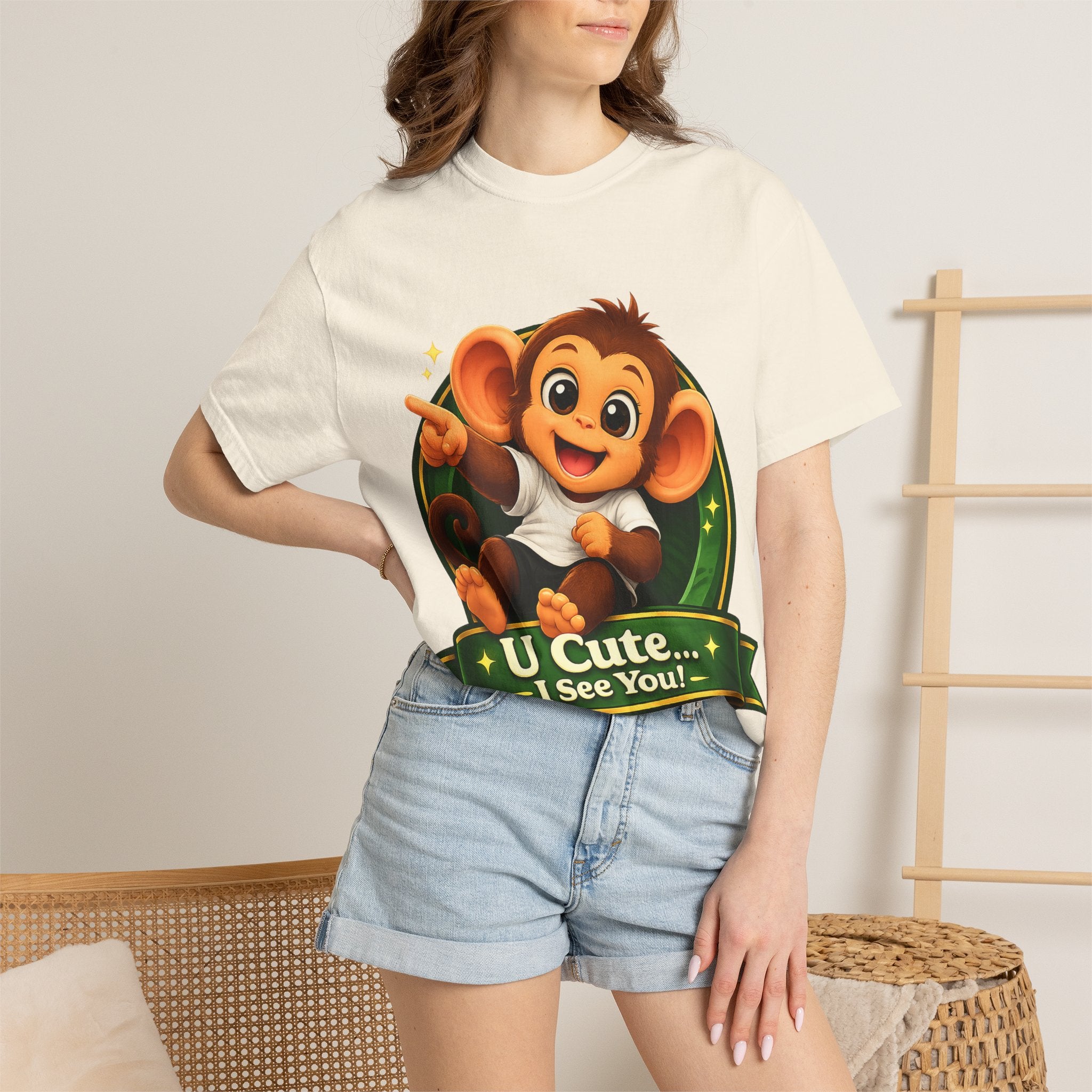Cute Monkey T-Shirt — "U Cute... I See You!" Graphic Tee
