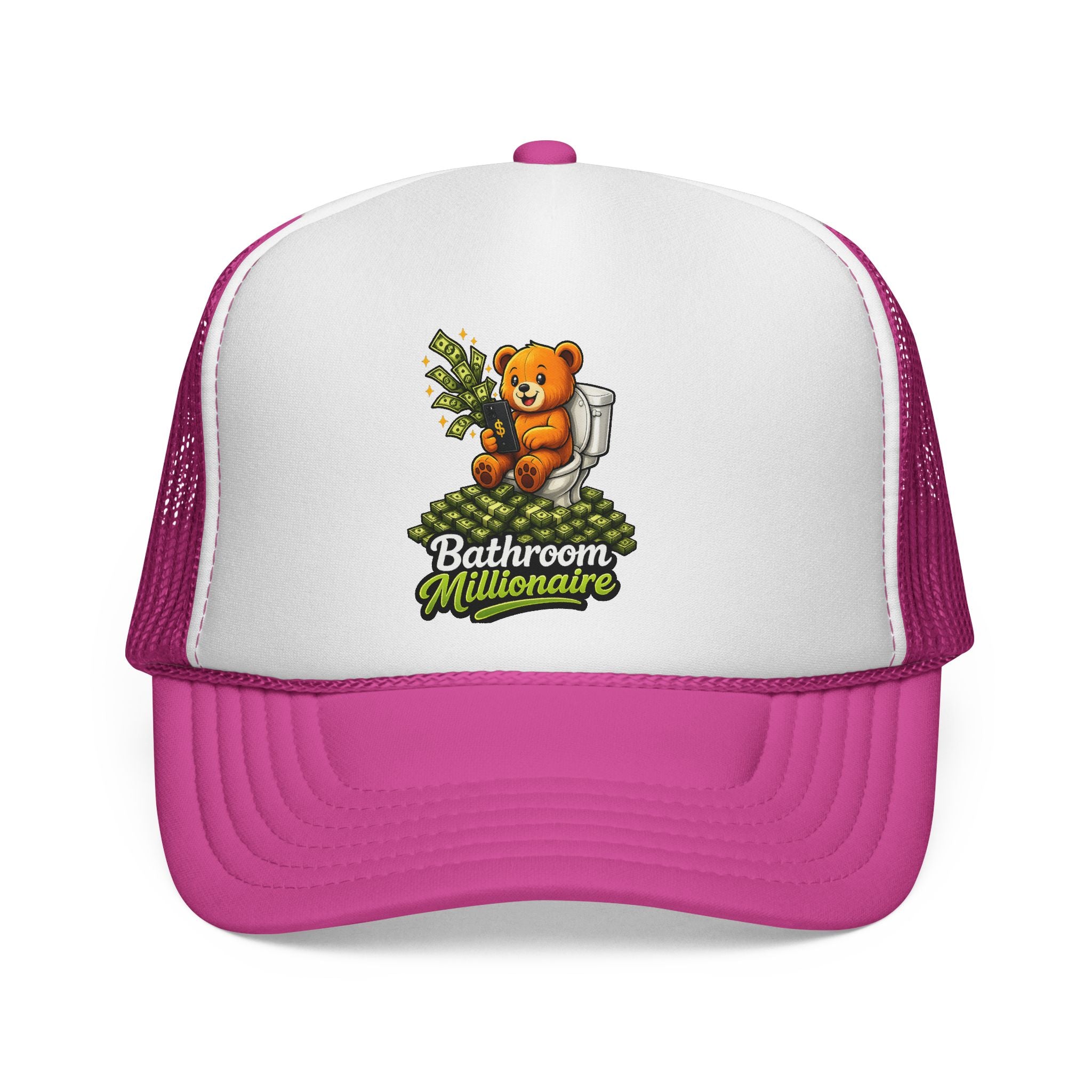Bathroom Millionaire Trucker Cap — Cute Teddy Toilet Graphic Mesh Hat