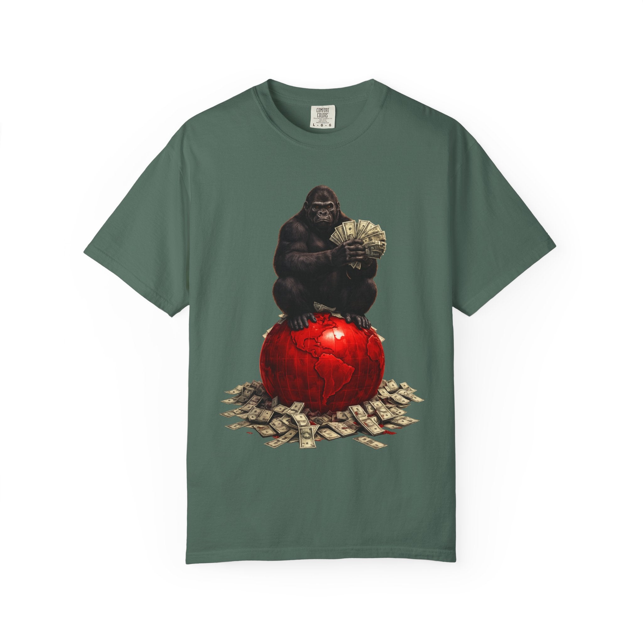 Gorilla on Money Graphic T-Shirt — Red Globe Cash Design