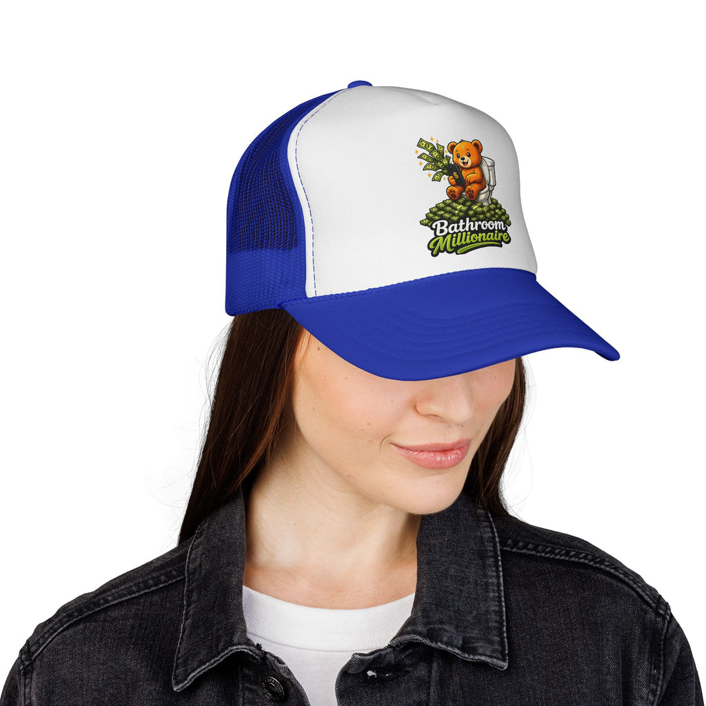Bathroom Millionaire Trucker Cap — Cute Teddy Toilet Graphic Mesh Hat