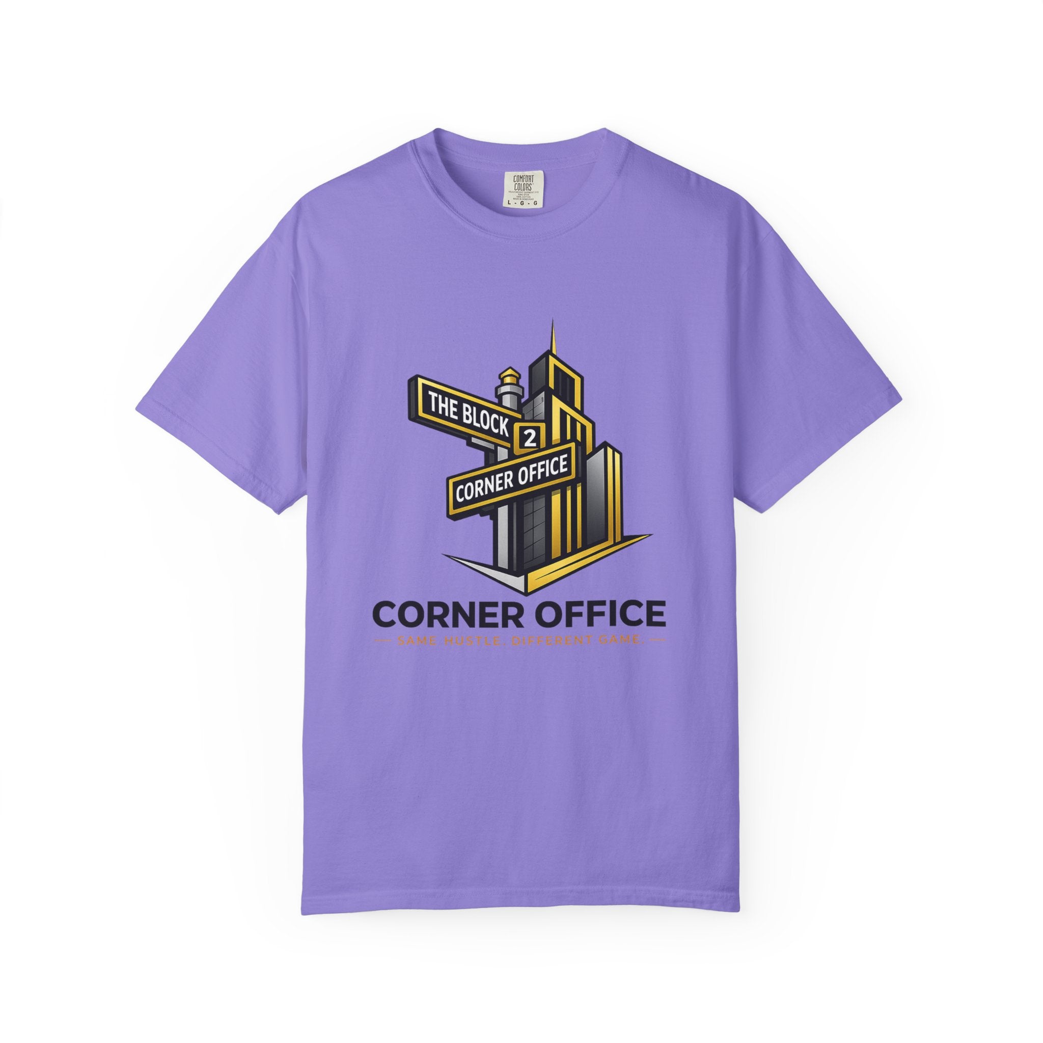 Corner Office T-Shirt — 'Corner Office' Logo Tee with Golden Globe Graphic