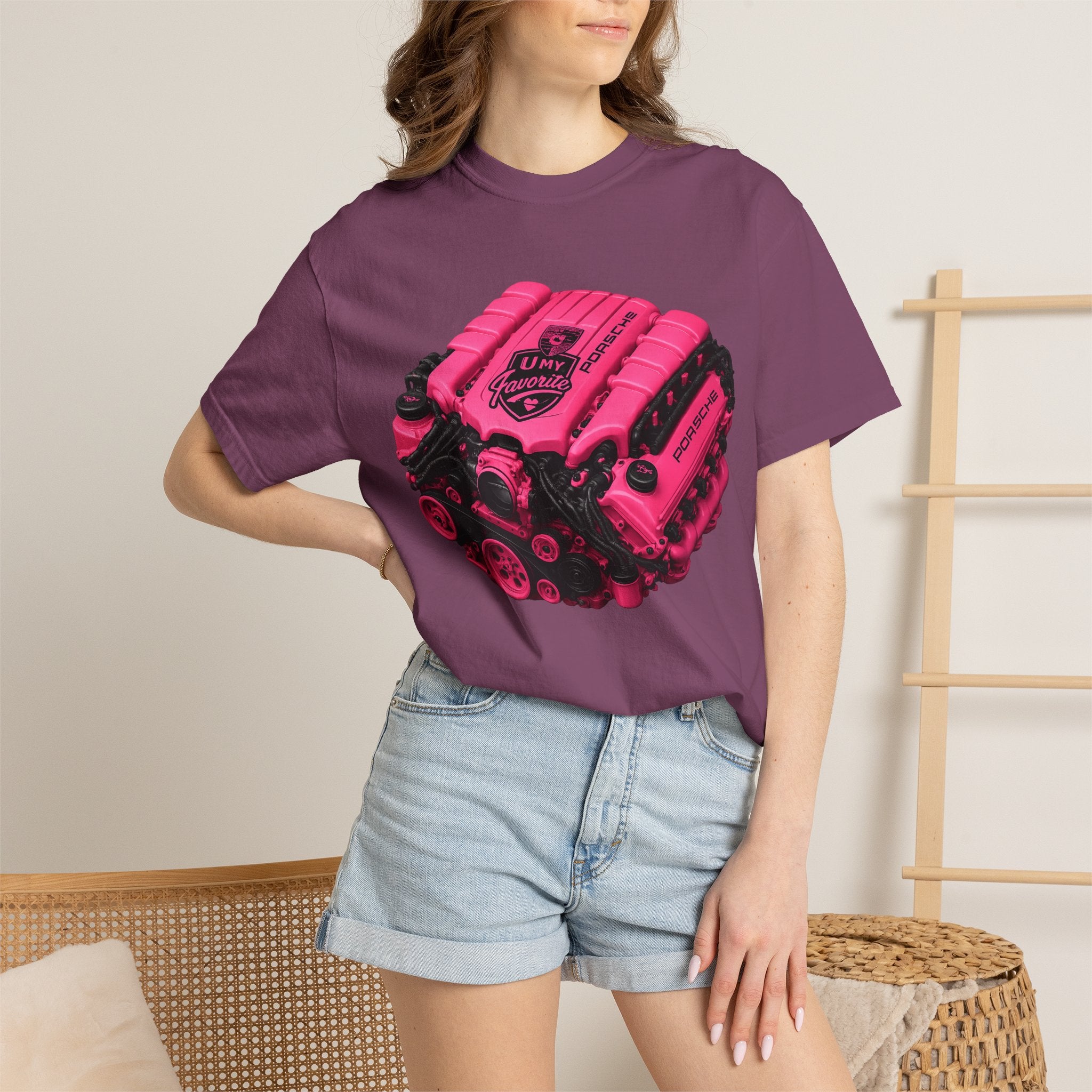 Retro Pink V8 Engine T-Shirt