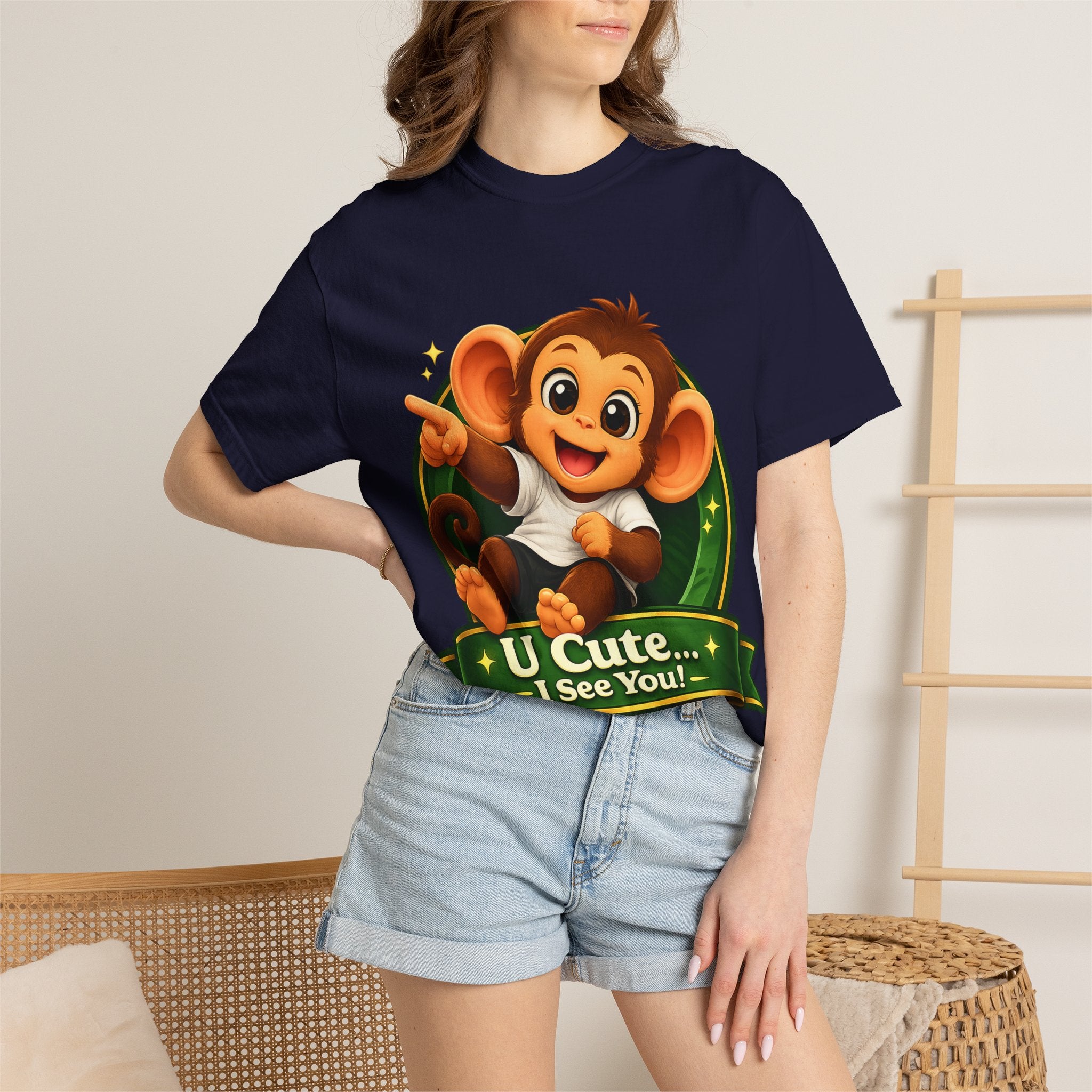 Cute Monkey T-Shirt — "U Cute... I See You!" Graphic Tee