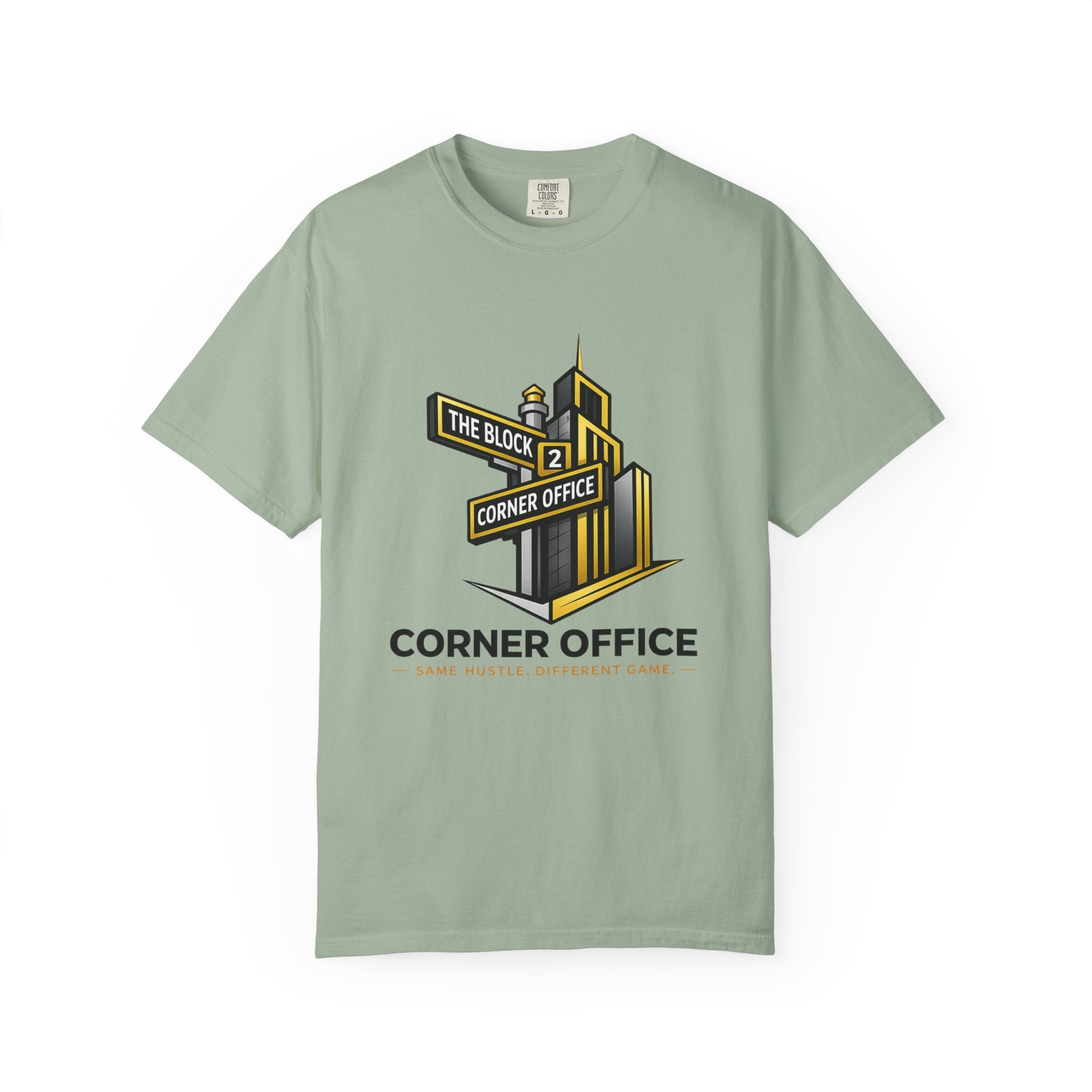 Corner Office T-Shirt — 'Corner Office' Logo Tee with Golden Globe Graphic