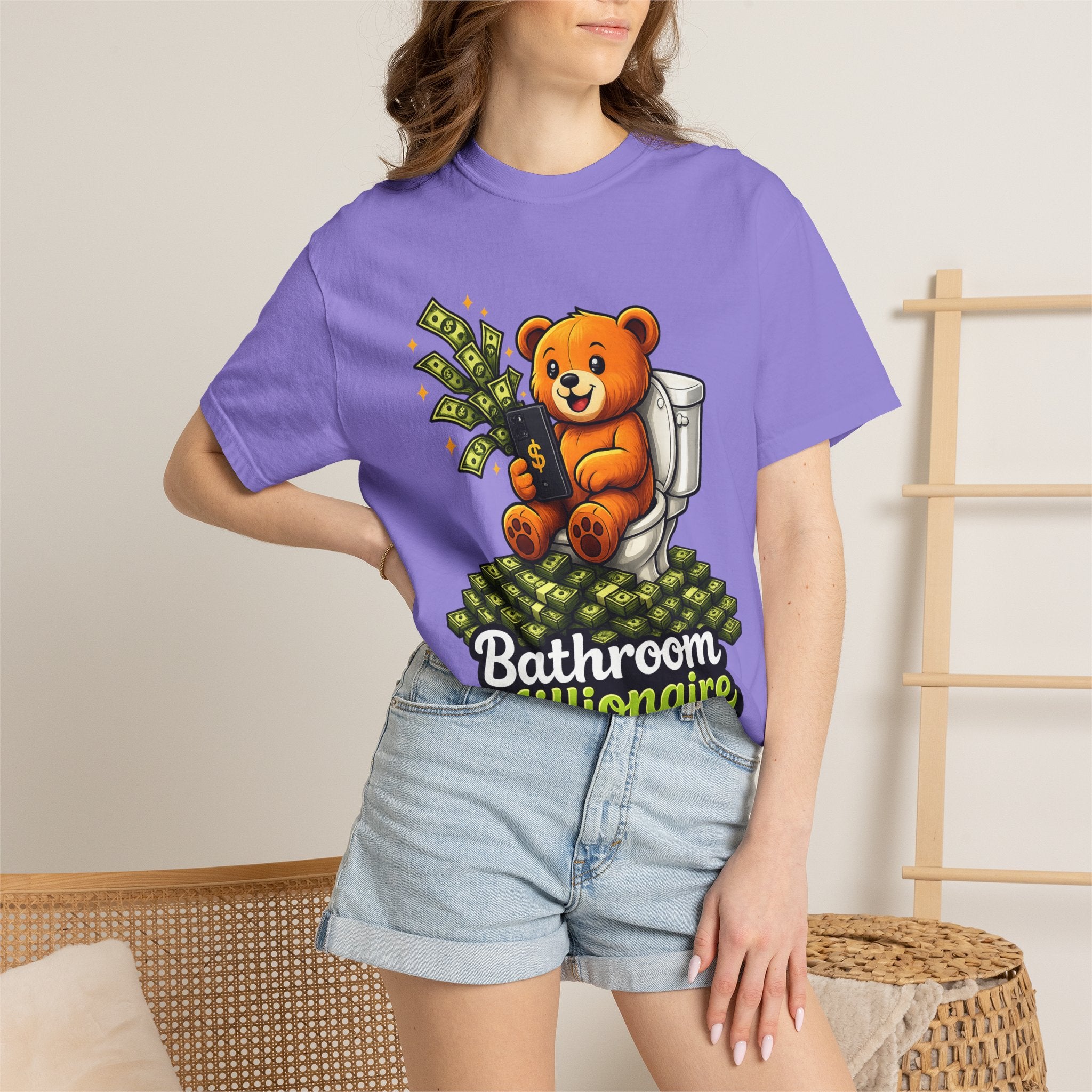 Bathroom Millionaire T-Shirt — Cute Bear on Toilet Graphic Tee
