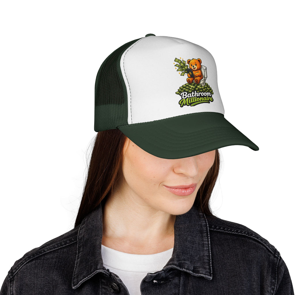 Bathroom Millionaire Trucker Cap — Cute Teddy Toilet Graphic Mesh Hat
