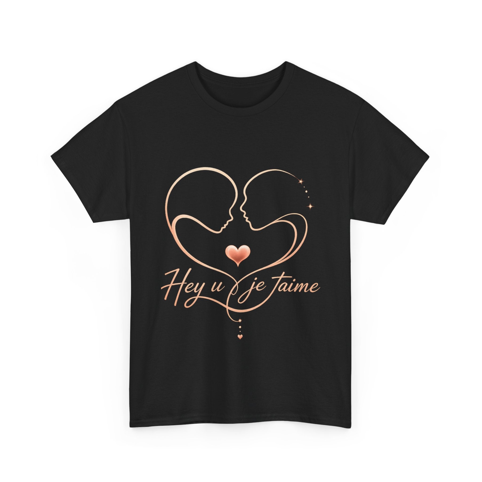 Romantic Heartline Tee — “Hey u je t'aime” French Love Graphic T-Shirt