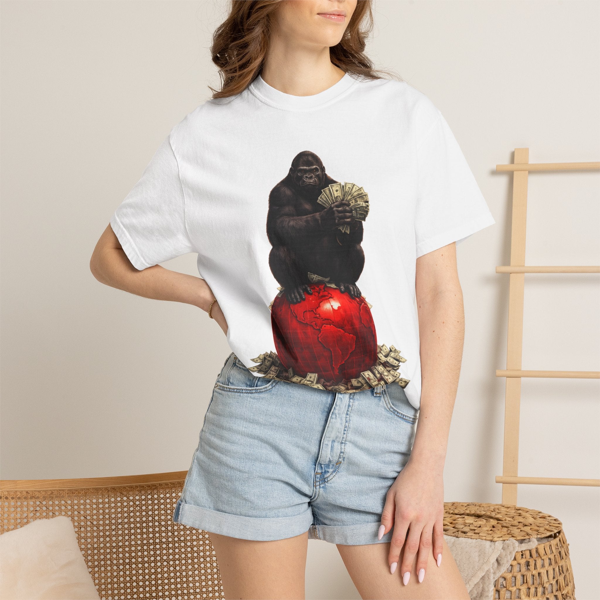 Gorilla on Money Graphic T-Shirt — Red Globe Cash Design