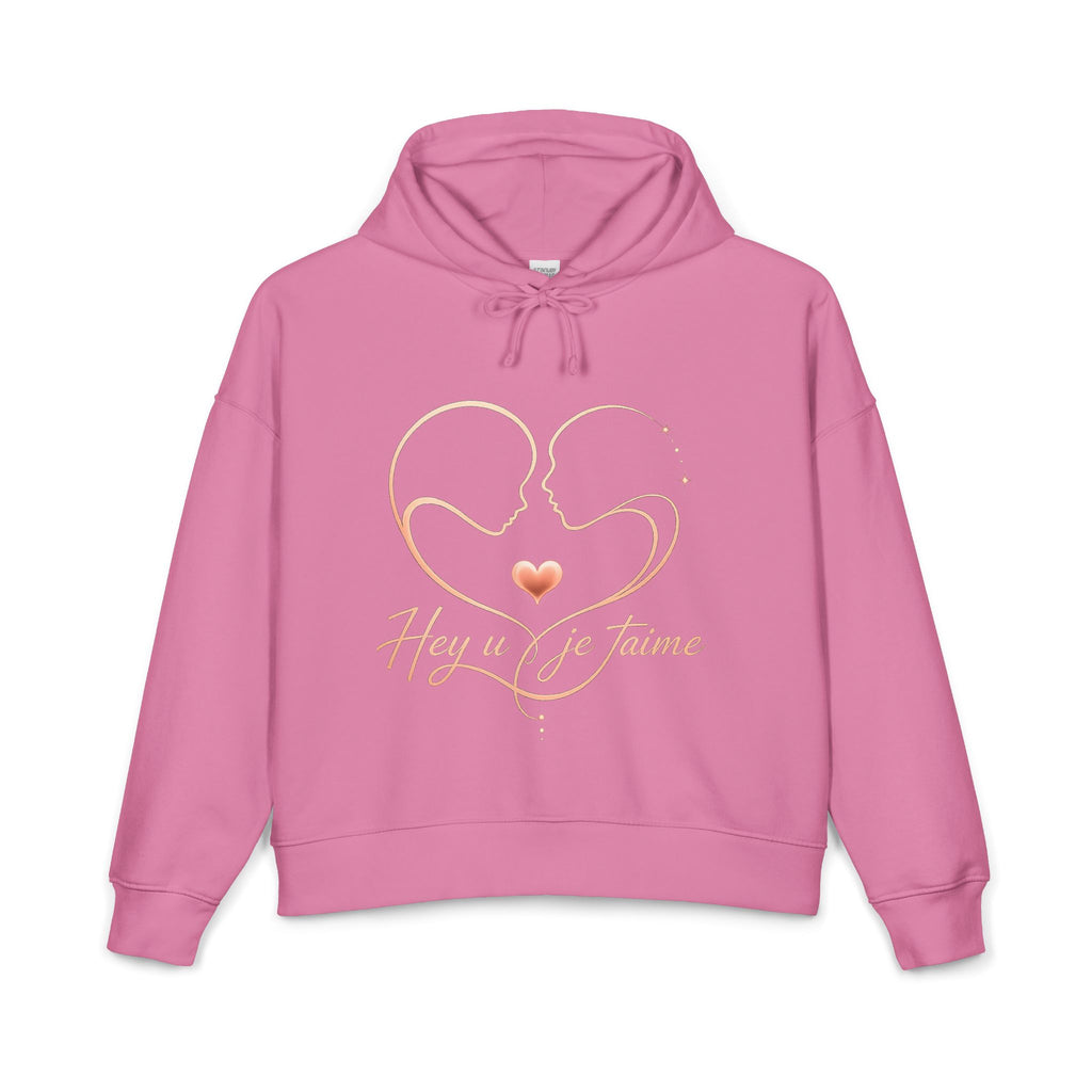 Romantic Heartline Hoodie – "Hey u je t'aime" Women's Organic Hoodie