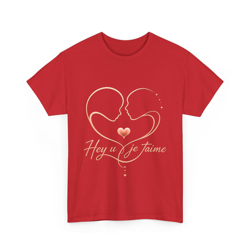 Romantic Heartline Tee — “Hey u je t'aime” French Love Graphic T-Shirt