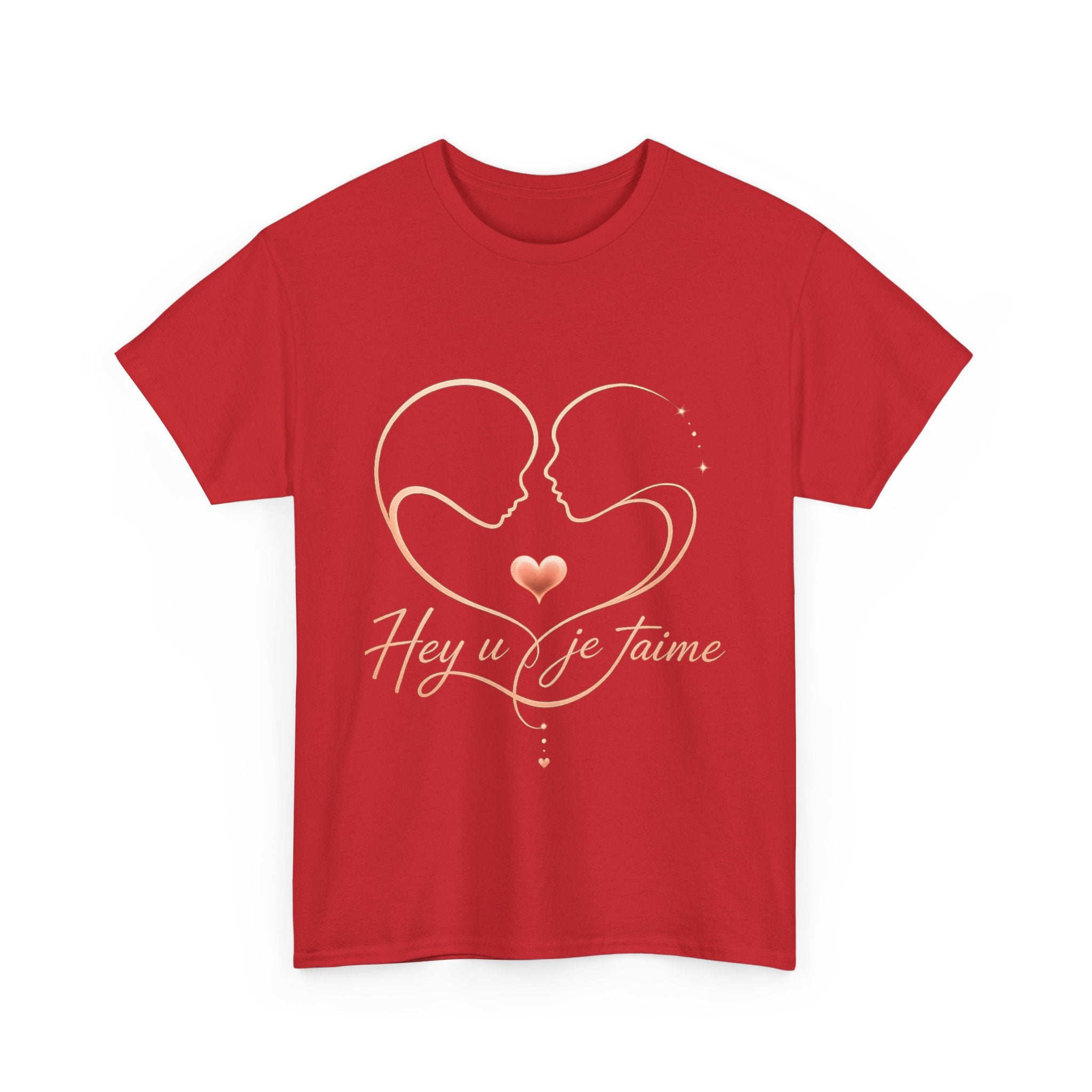 Romantic Heartline Tee — “Hey u je t'aime” French Love Graphic T-Shirt