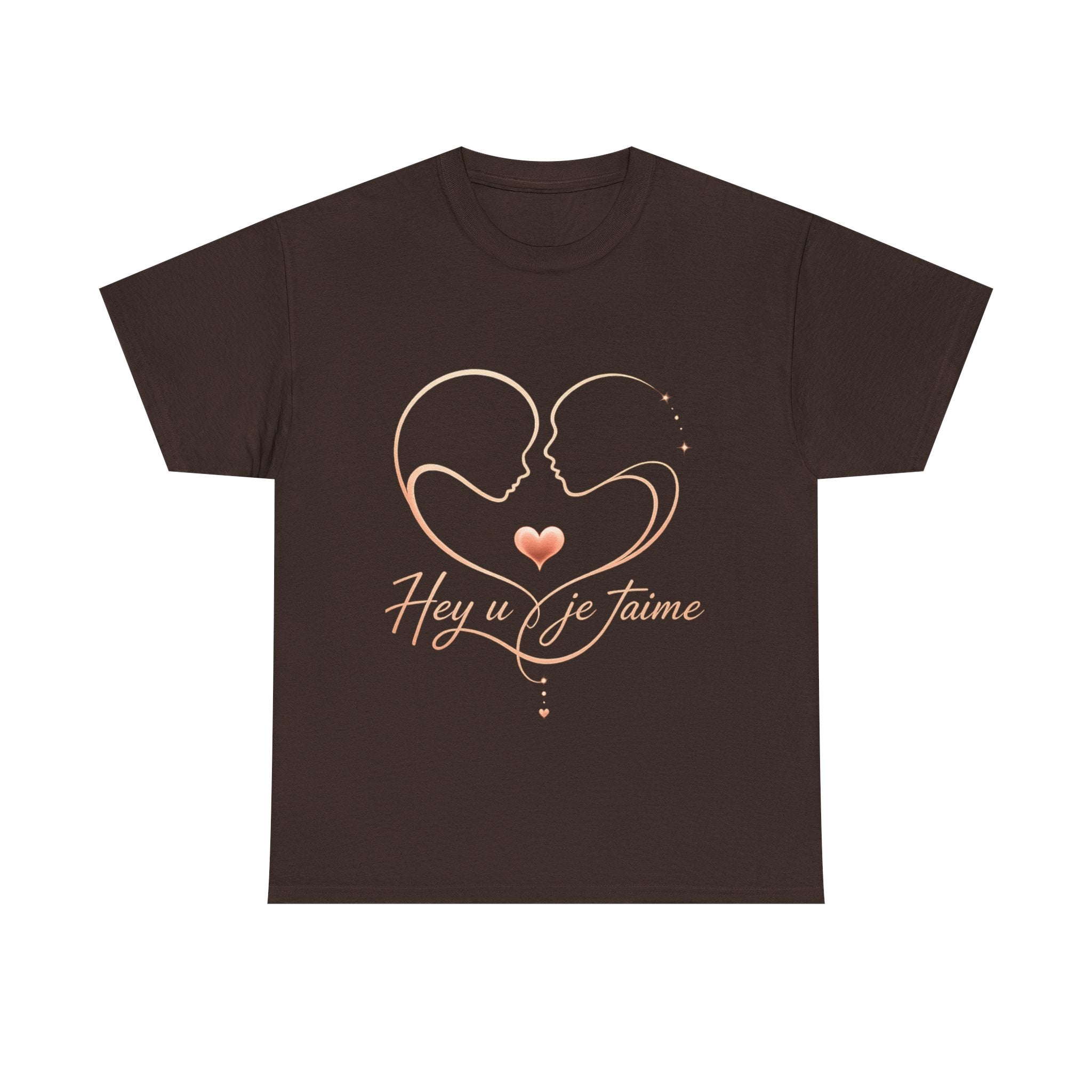 Romantic Heartline Tee — “Hey u je t'aime” French Love Graphic T-Shirt