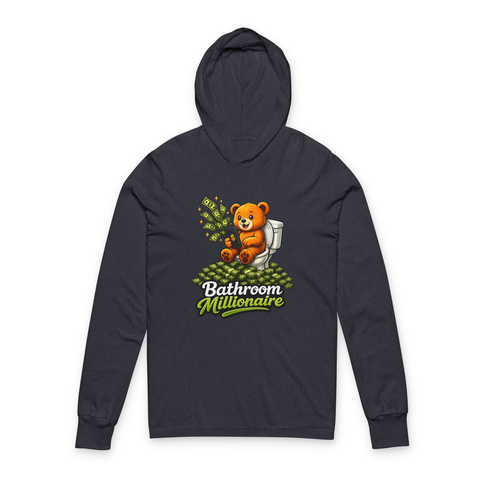 Bathroom Millionaire Hooded Long Sleeve Tee — Cute Bear Toilet Graphic