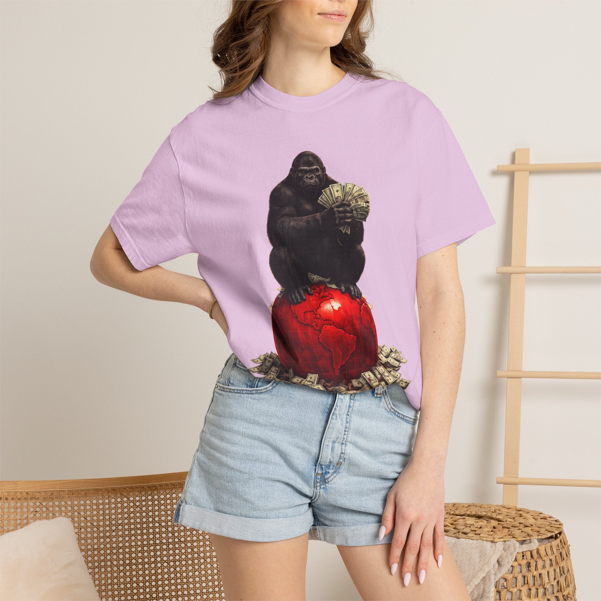 Gorilla on Money Graphic T-Shirt — Red Globe Cash Design