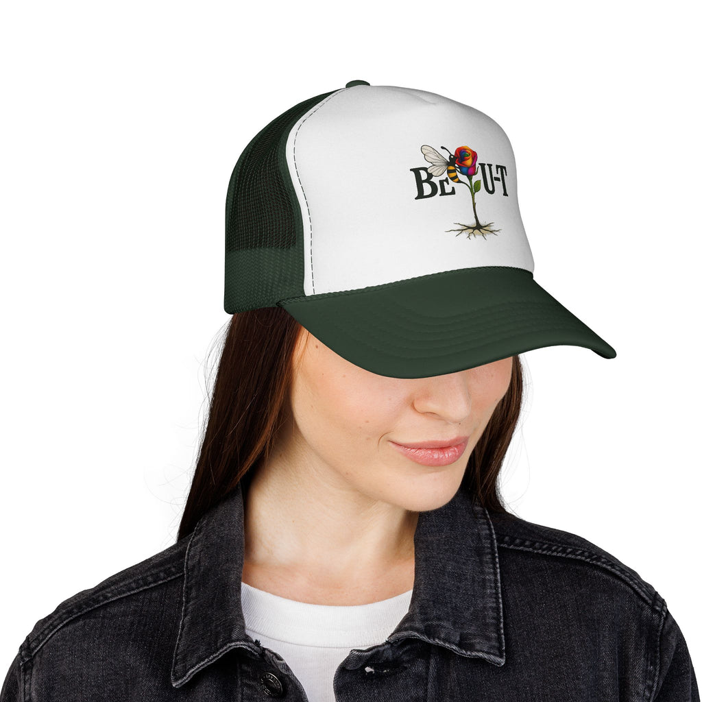 Trucker Hat — 'Be Out' Butterfly Rose Graphic Cap
