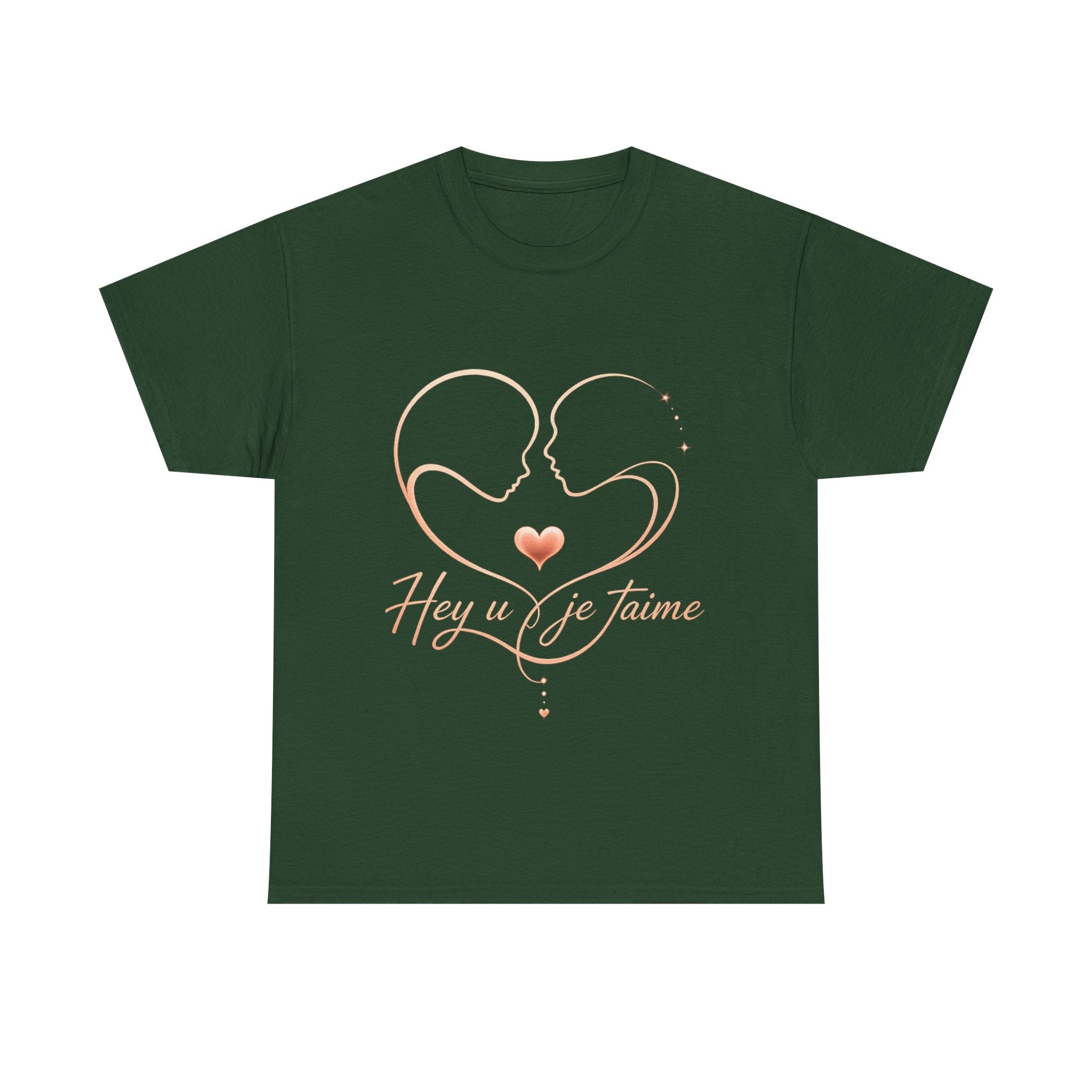 Romantic Heartline Tee — “Hey u je t'aime” French Love Graphic T-Shirt
