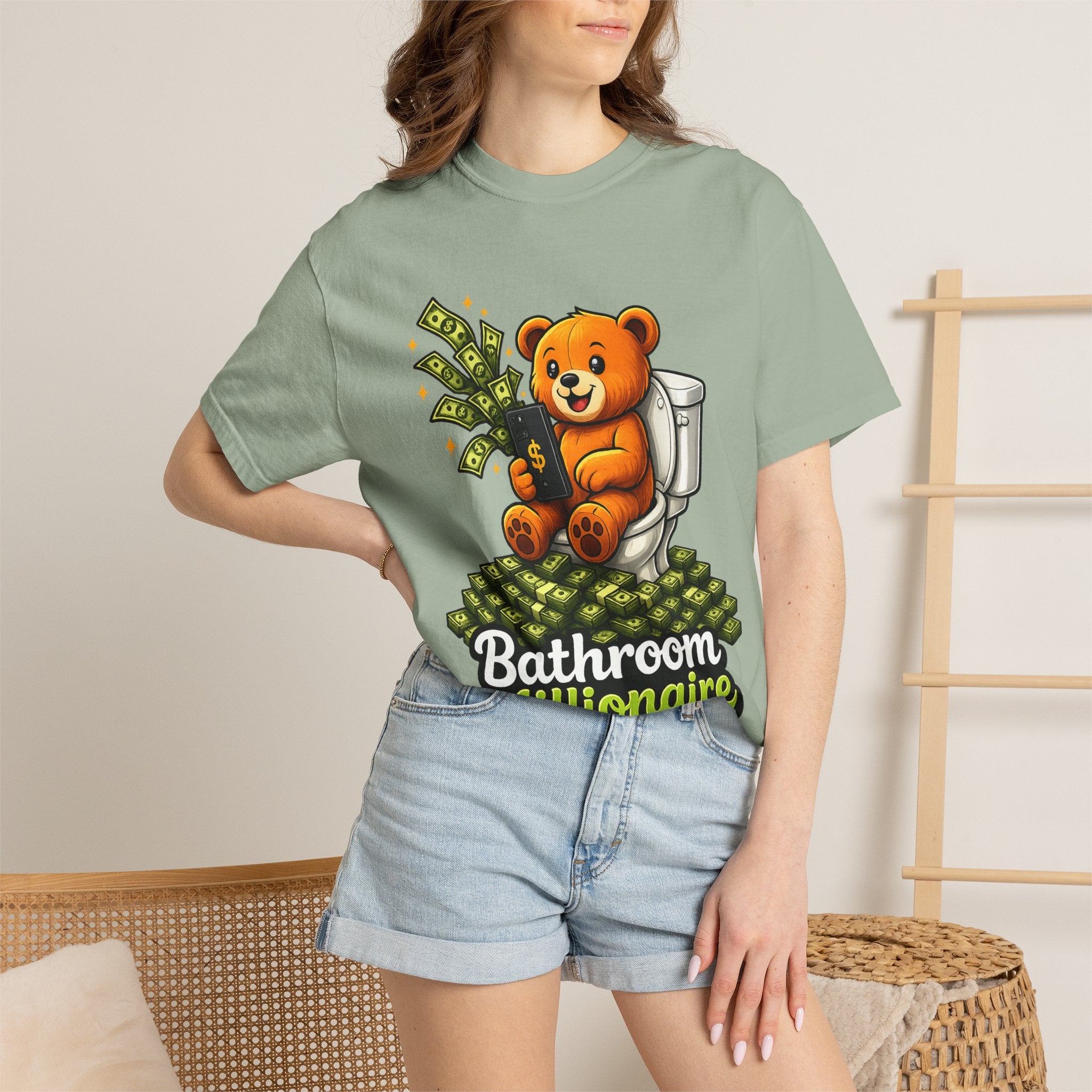 Bathroom Millionaire T-Shirt — Cute Bear on Toilet Graphic Tee