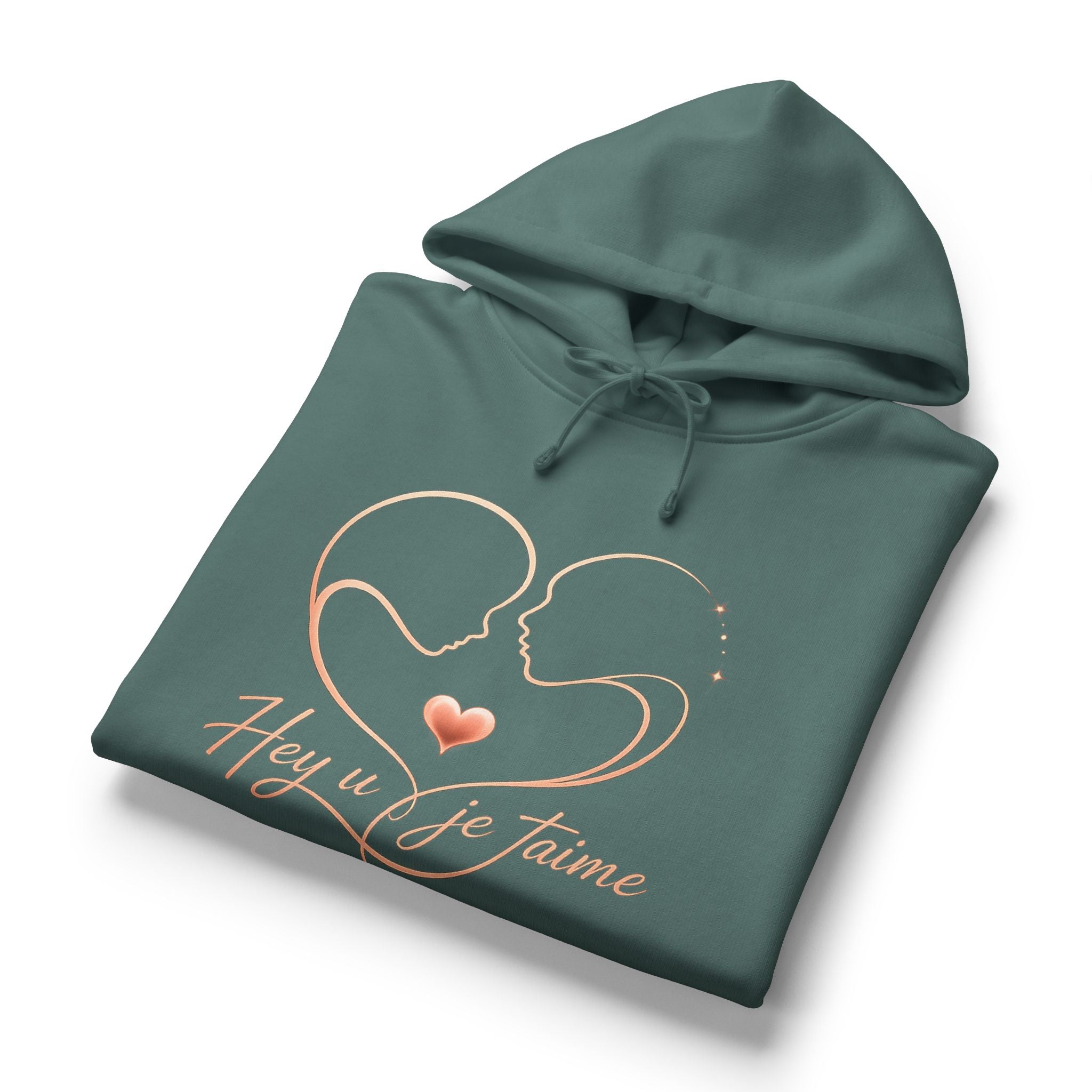 Romantic Heartline Hoodie – "Hey u je t'aime" Women's Organic Hoodie