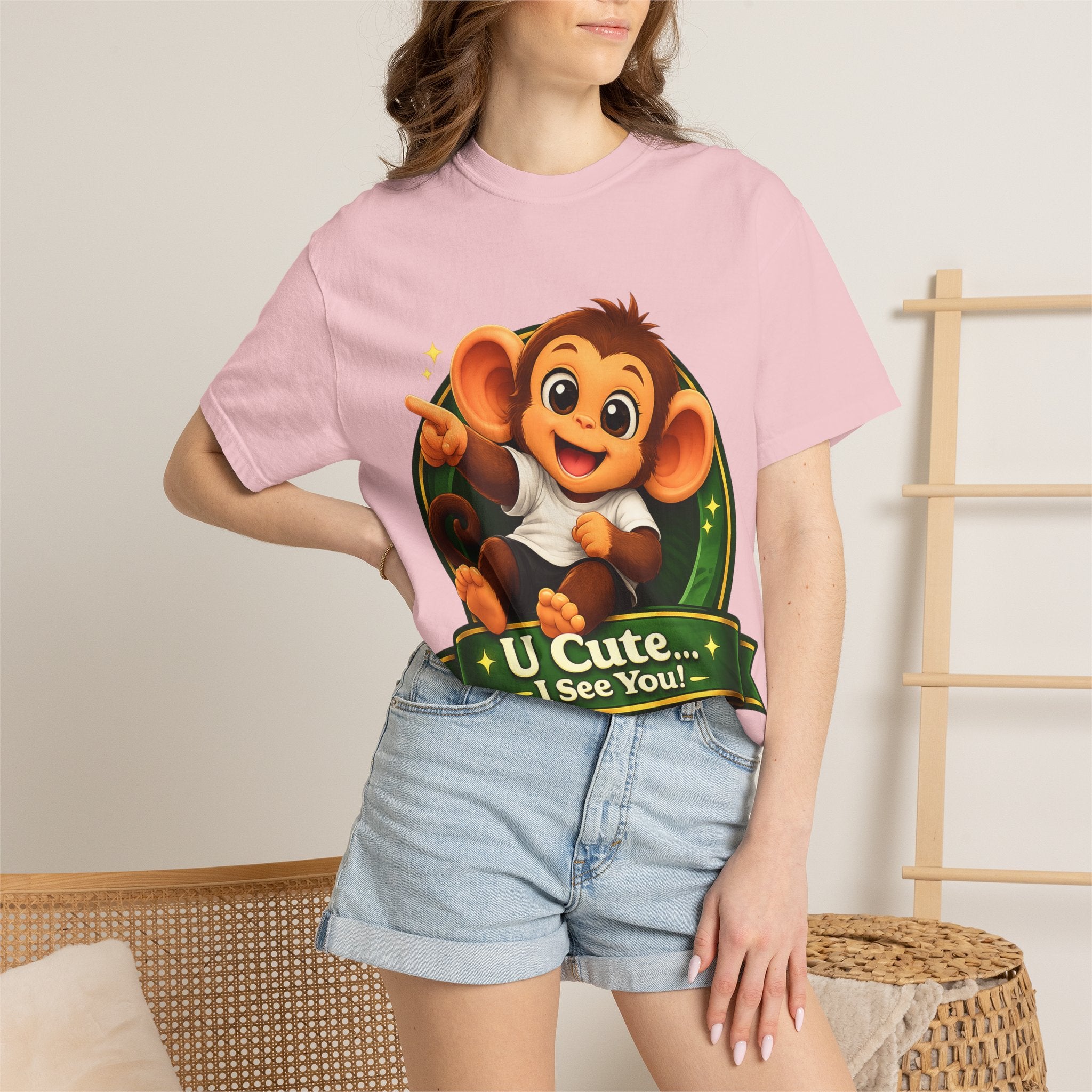 Cute Monkey T-Shirt — "U Cute... I See You!" Graphic Tee