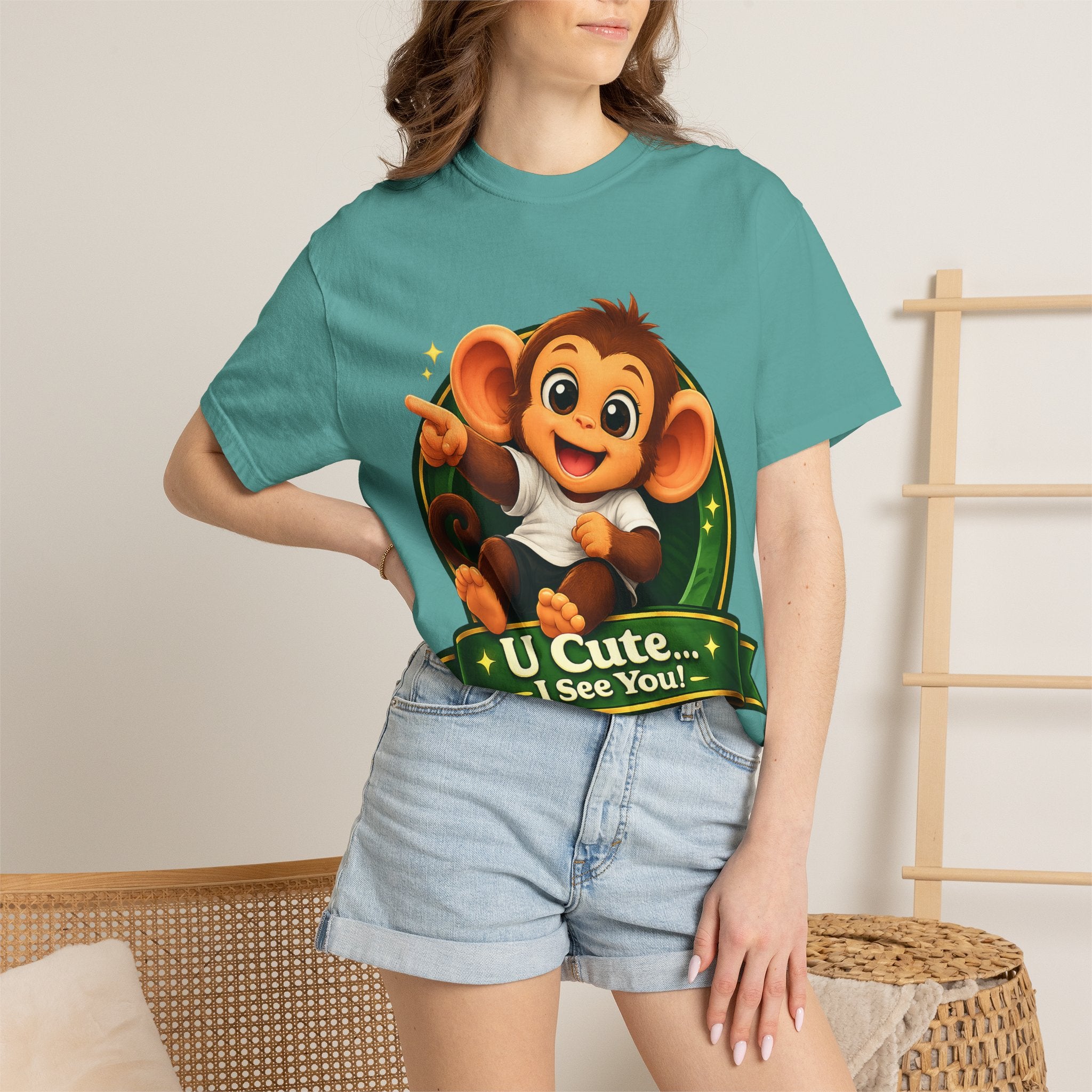 Cute Monkey T-Shirt — "U Cute... I See You!" Graphic Tee
