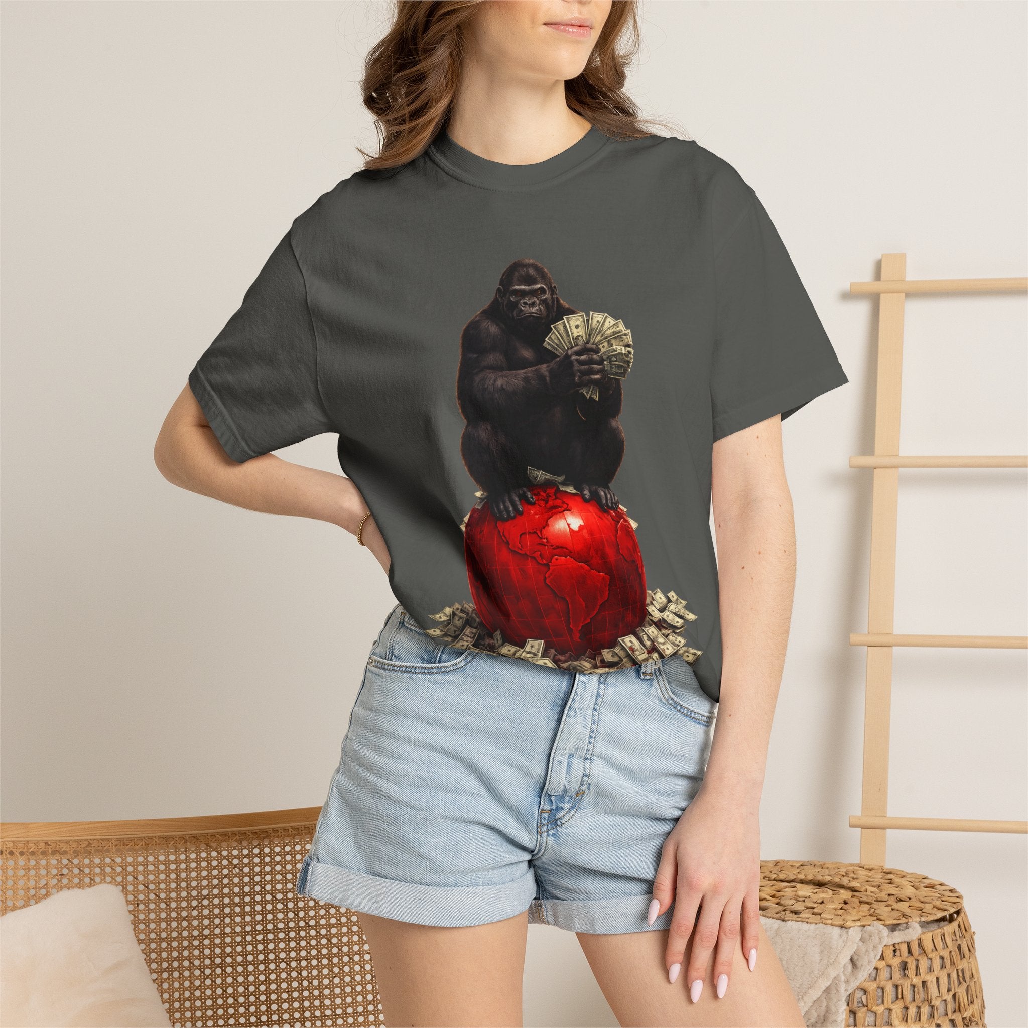 Gorilla on Money Graphic T-Shirt — Red Globe Cash Design