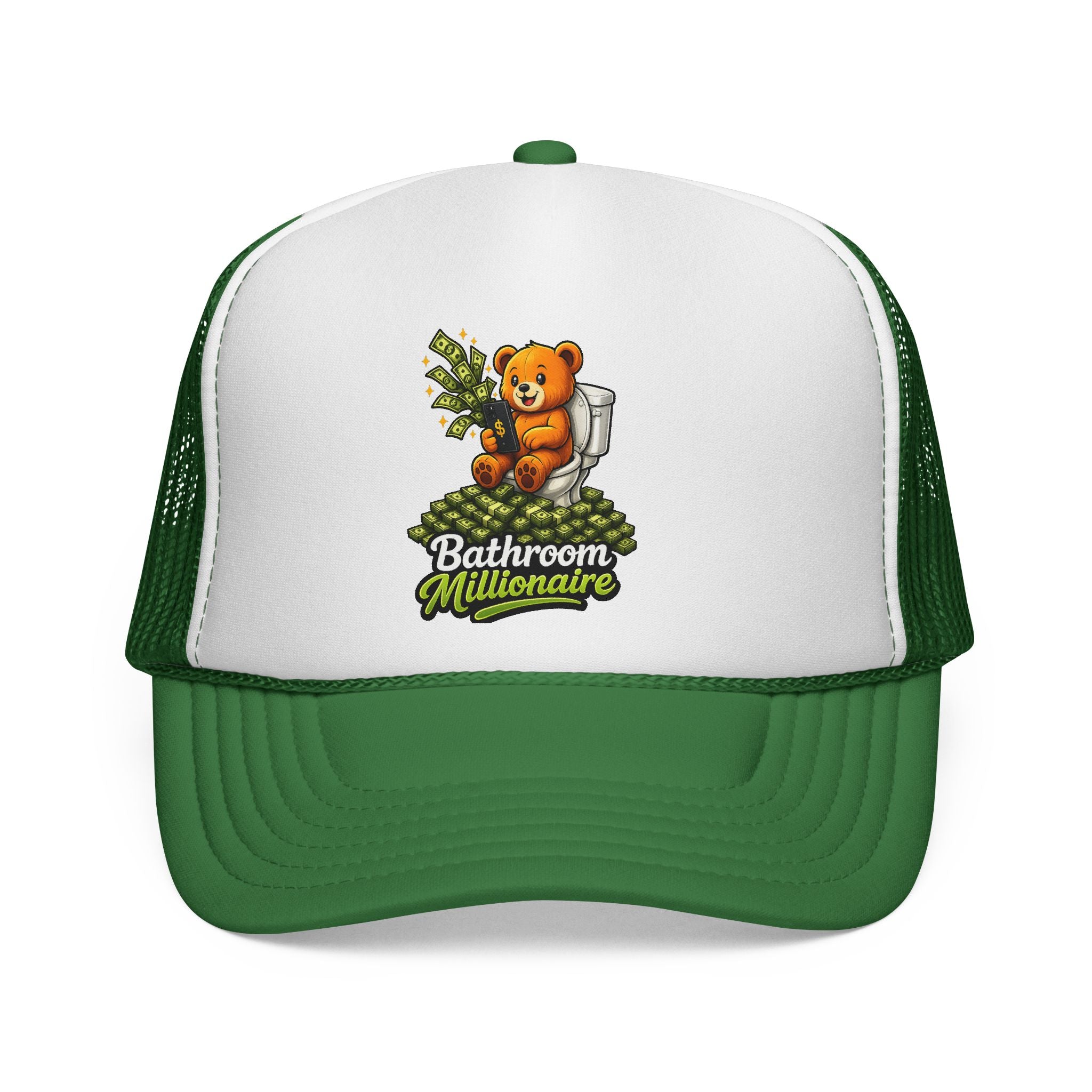 Bathroom Millionaire Trucker Cap — Cute Teddy Toilet Graphic Mesh Hat