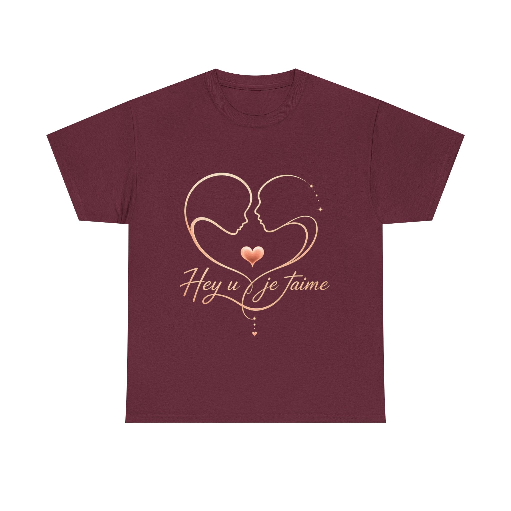 Romantic Heartline Tee — “Hey u je t'aime” French Love Graphic T-Shirt
