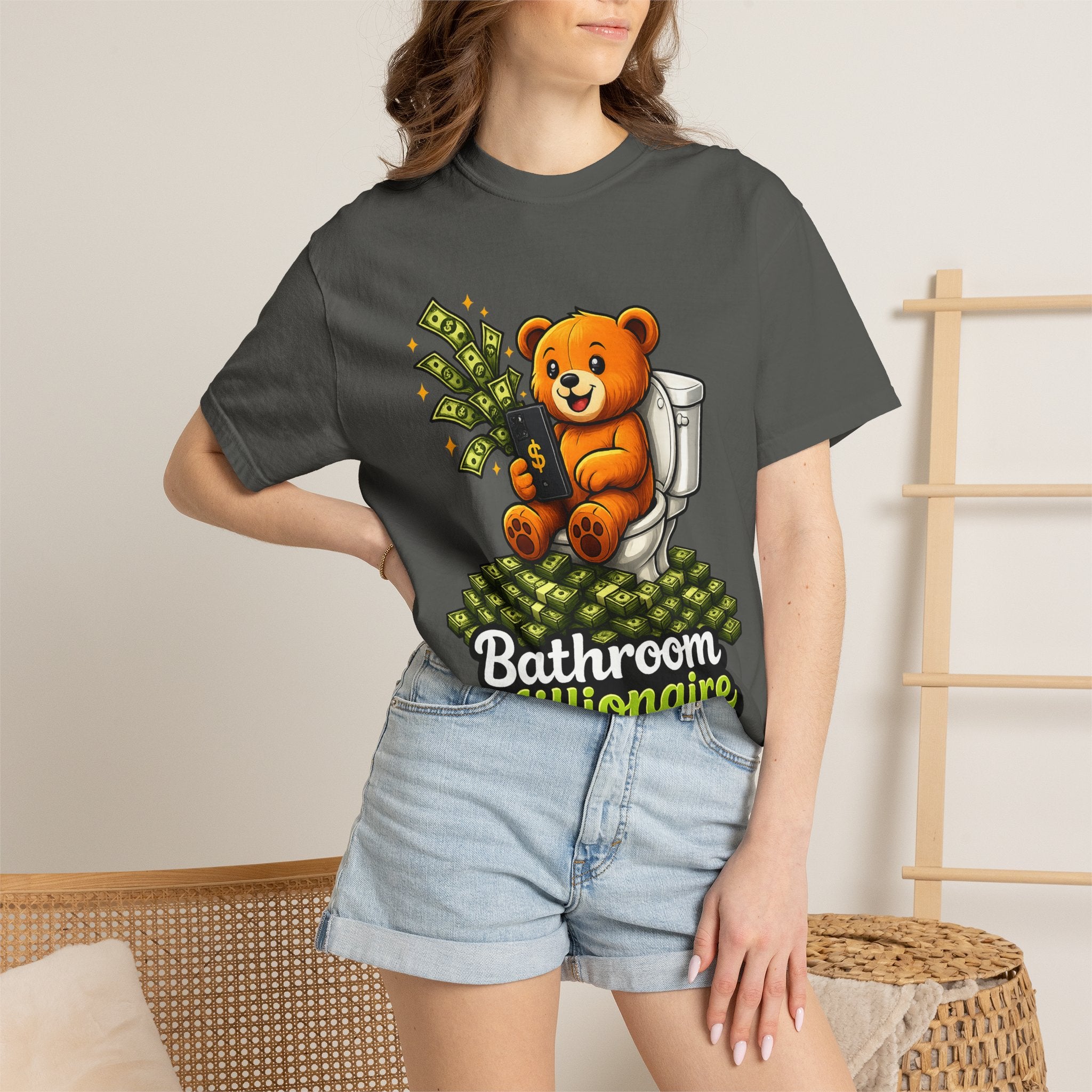 Bathroom Millionaire T-Shirt — Cute Bear on Toilet Graphic Tee