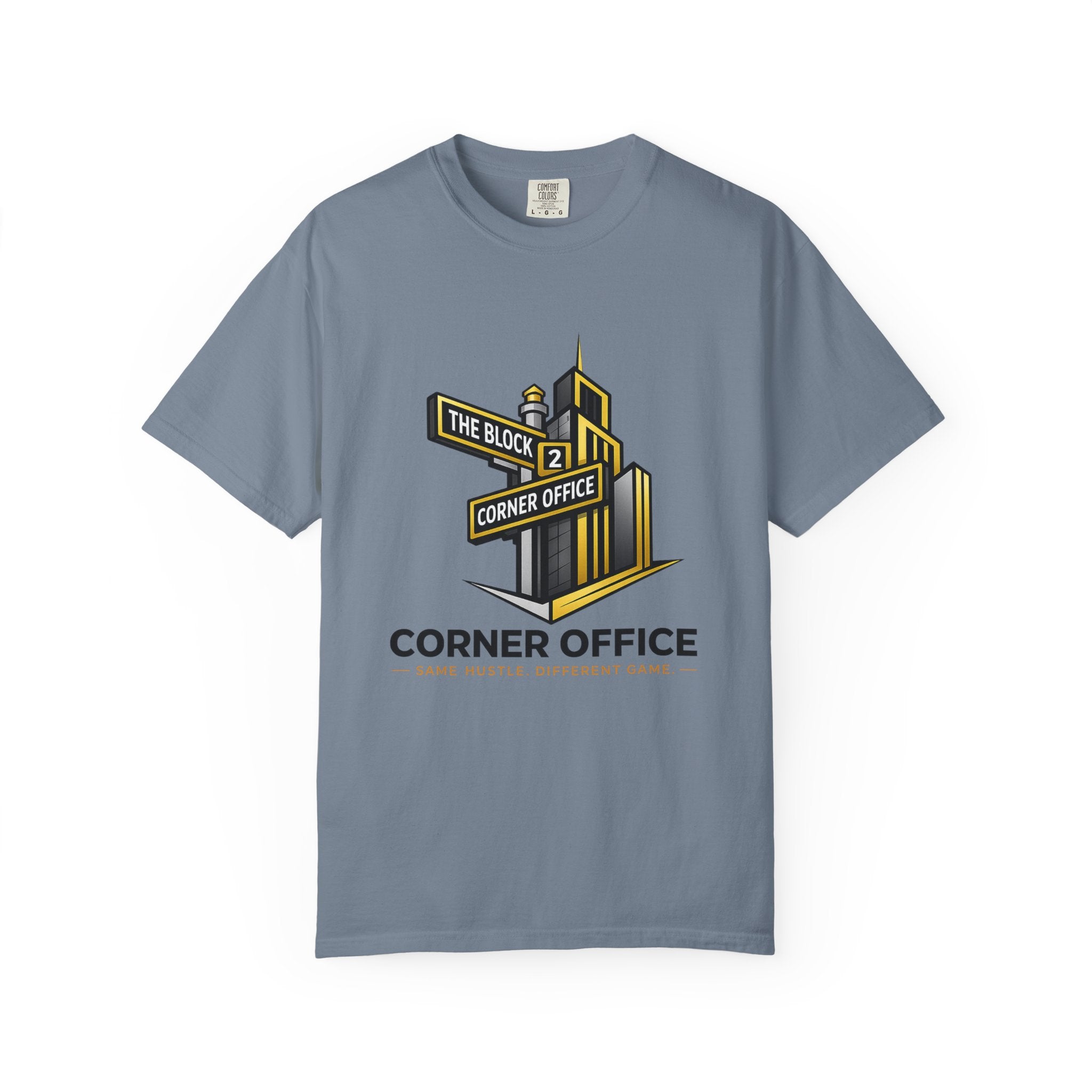 Corner Office T-Shirt — 'Corner Office' Logo Tee with Golden Globe Graphic