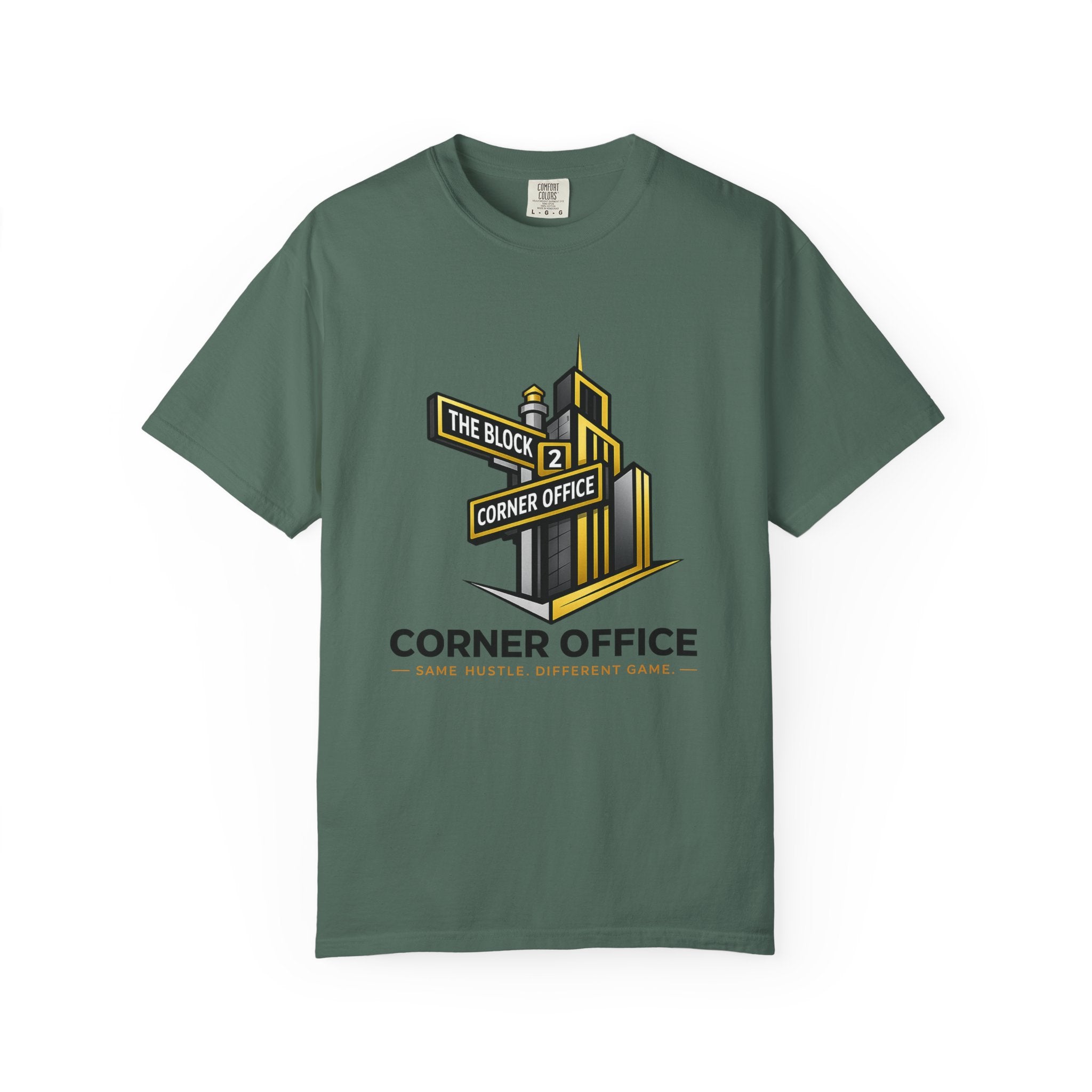 Corner Office T-Shirt — 'Corner Office' Logo Tee with Golden Globe Graphic